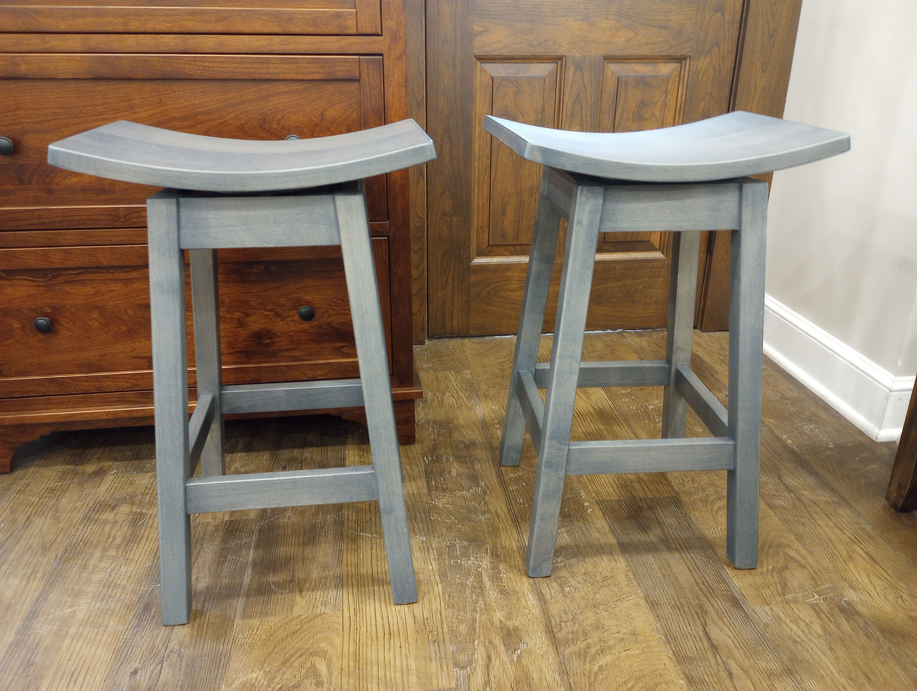 (2) Athens Swivel Stools in Brown Maple with Gray Flannel Finish