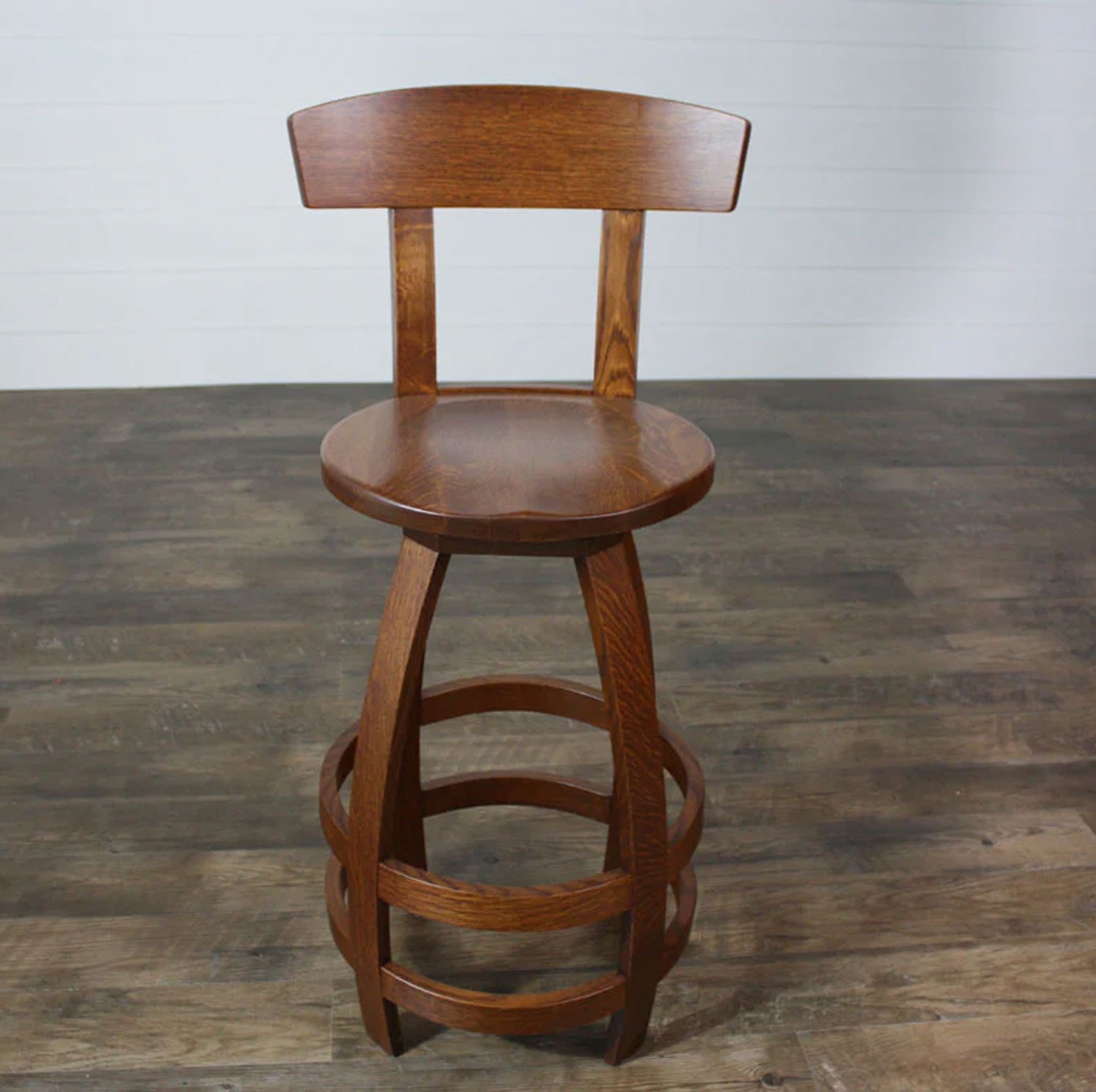 Auglaise 30 inch Bar Stool with Back and Swivel in Rustic Quartersawn White Oak