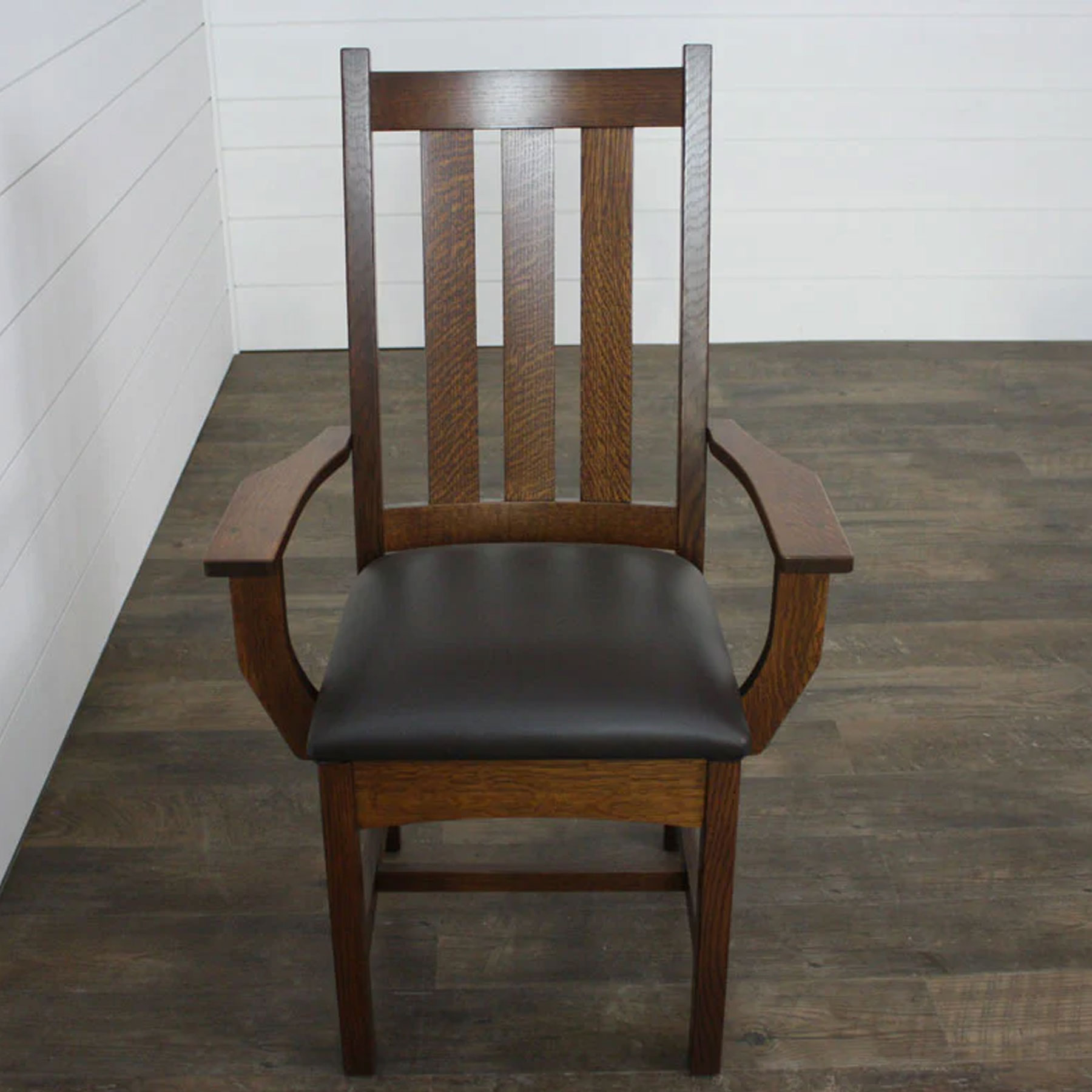 Craftsman Arm Chair with Leather Seat in Quartersawn White Oak