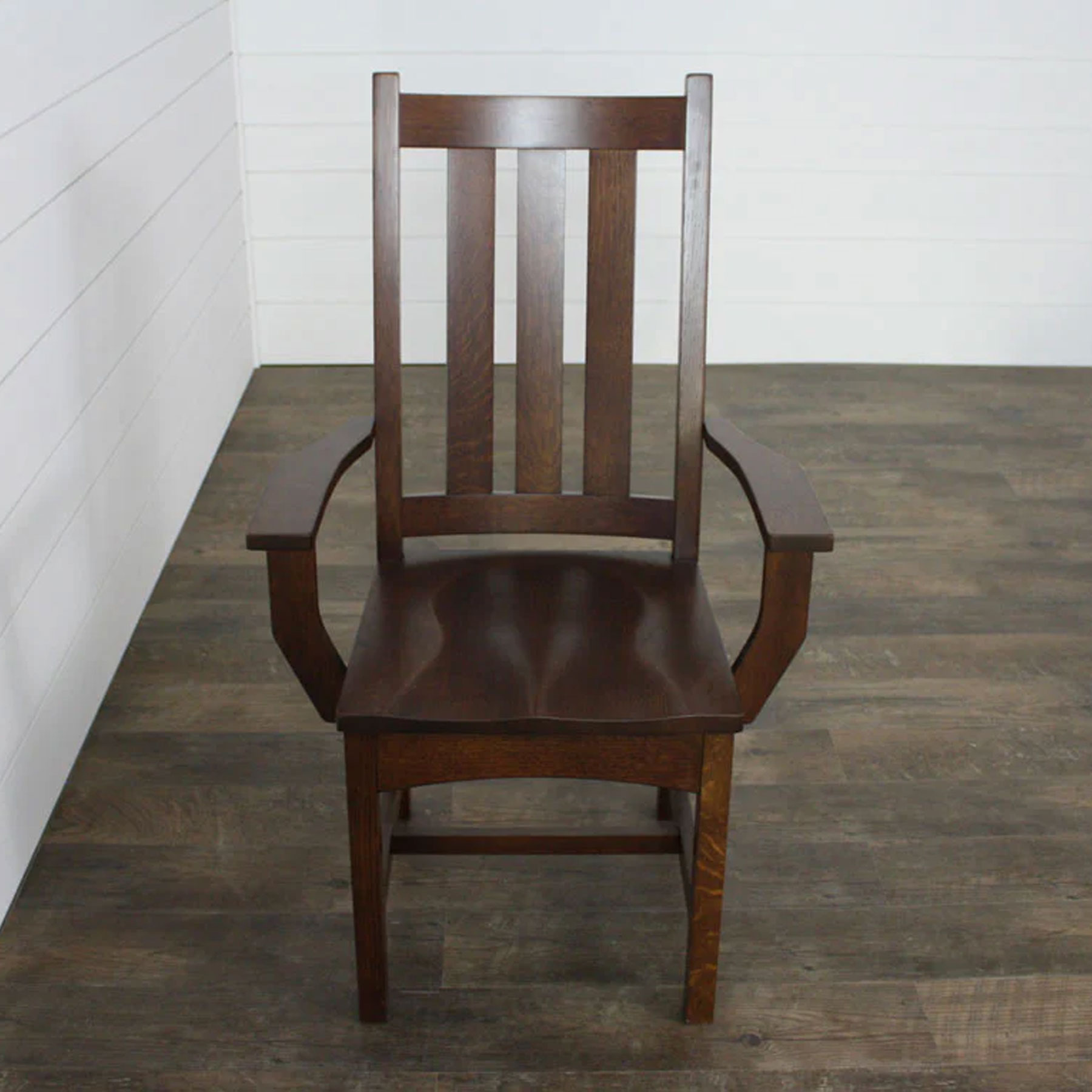 Craftsman Arm Chair with Wood Seat in Quartersawn White Oak