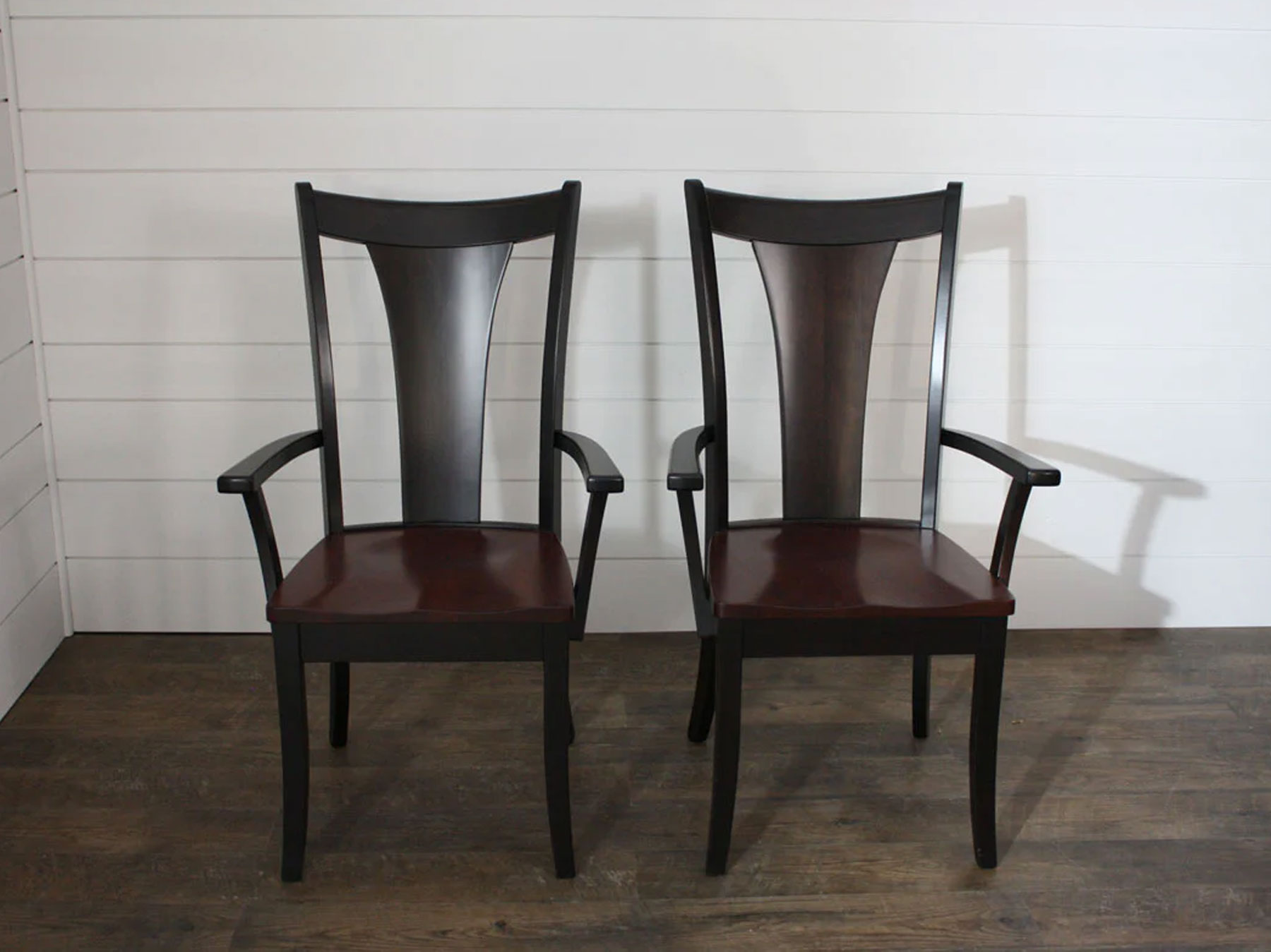 (2) Falcon Arm Chairs in Brown Maple with a Cherry Seat