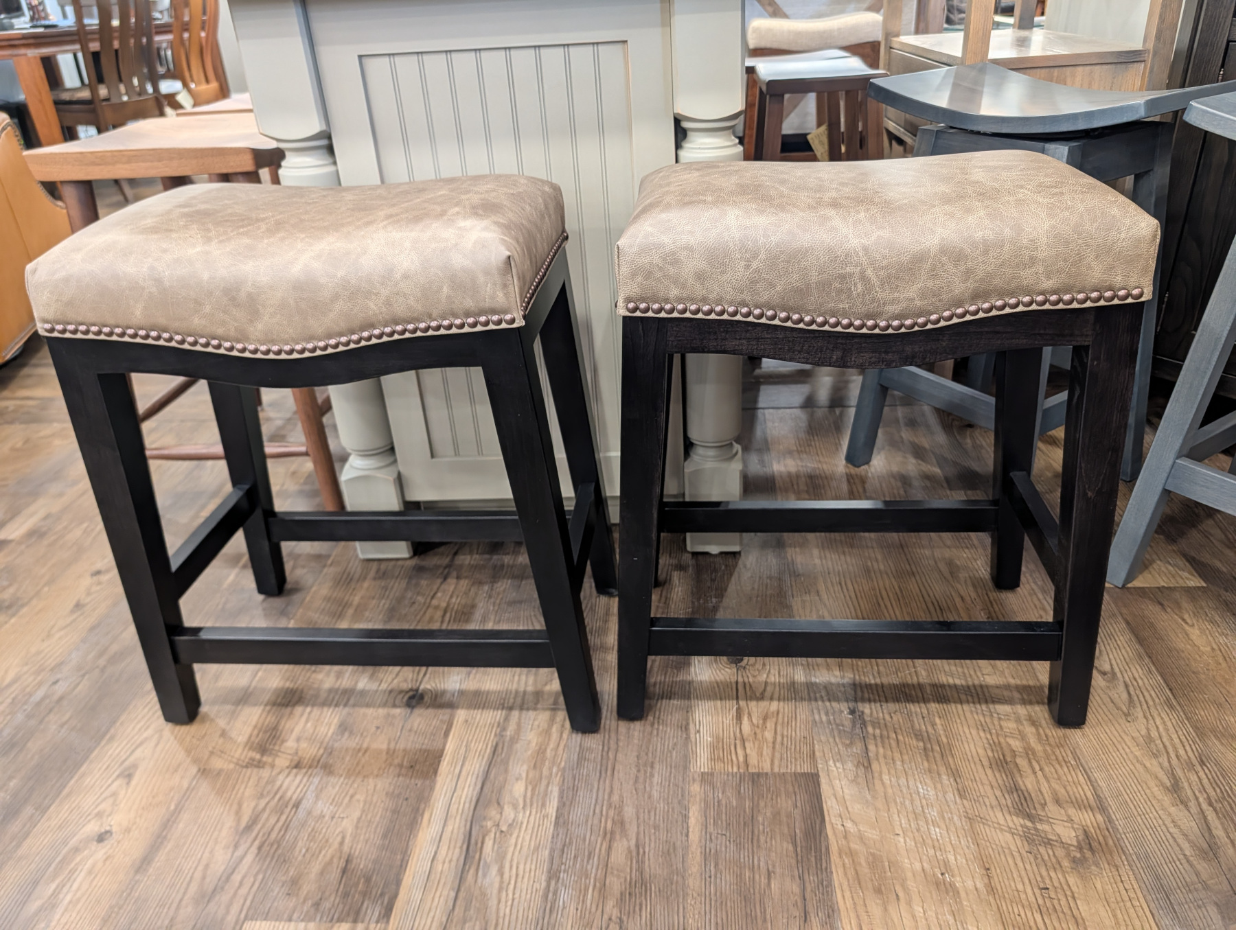 (2) Hudson Counter Stools in Brown Maple and Fabric