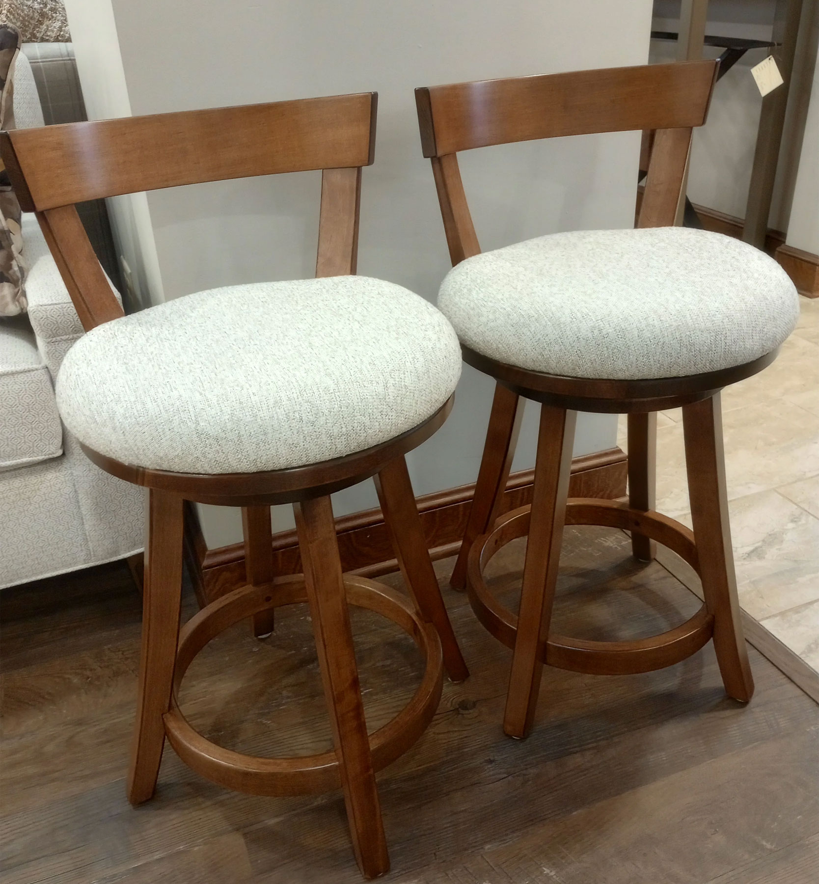 (2) Turnstone Swivel Stools with Back in Brown Maple