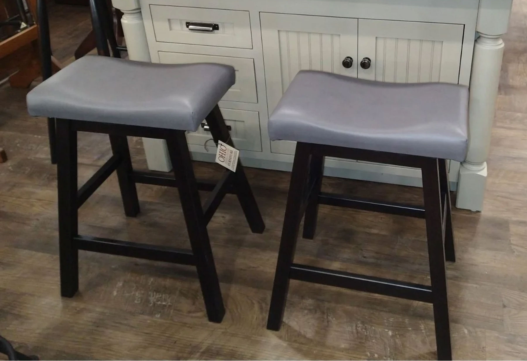 (2) Wave Bar Stools in Brown Maple with Leather Seats