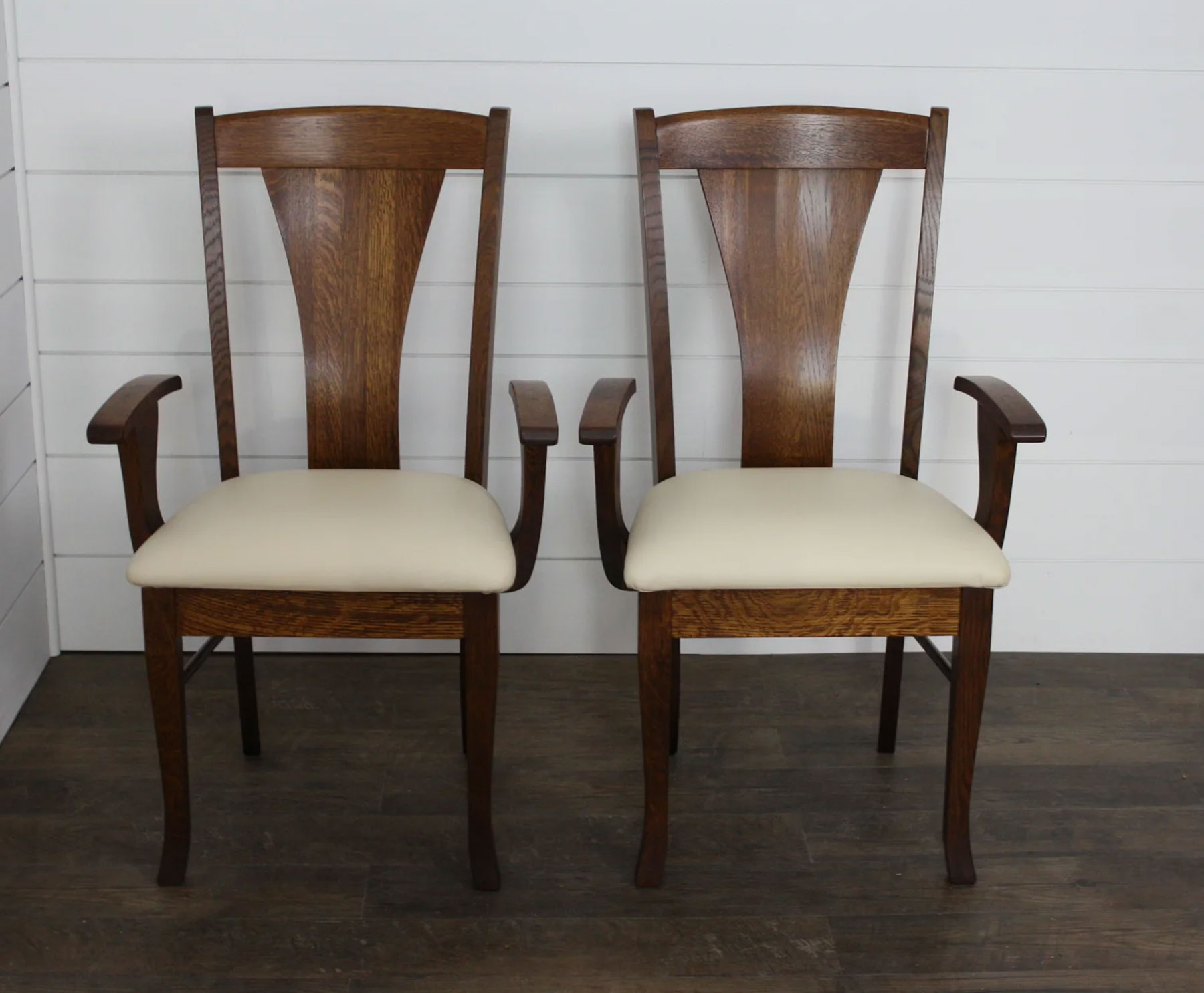 (2) Woodville Dining Chairs in Quartersawn White Oak  with Leather Seats