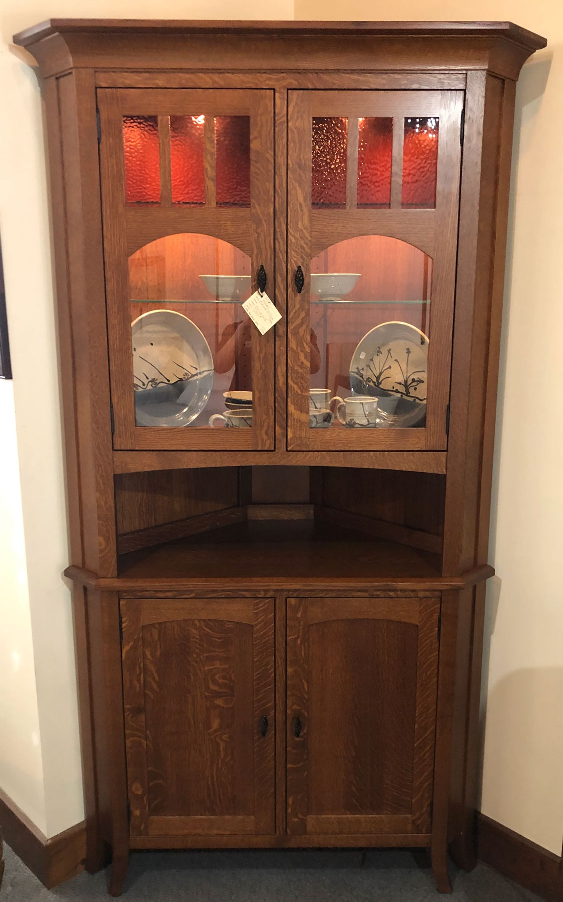 Old World 34 inch Corner Hutch in Quartersawn White Oak