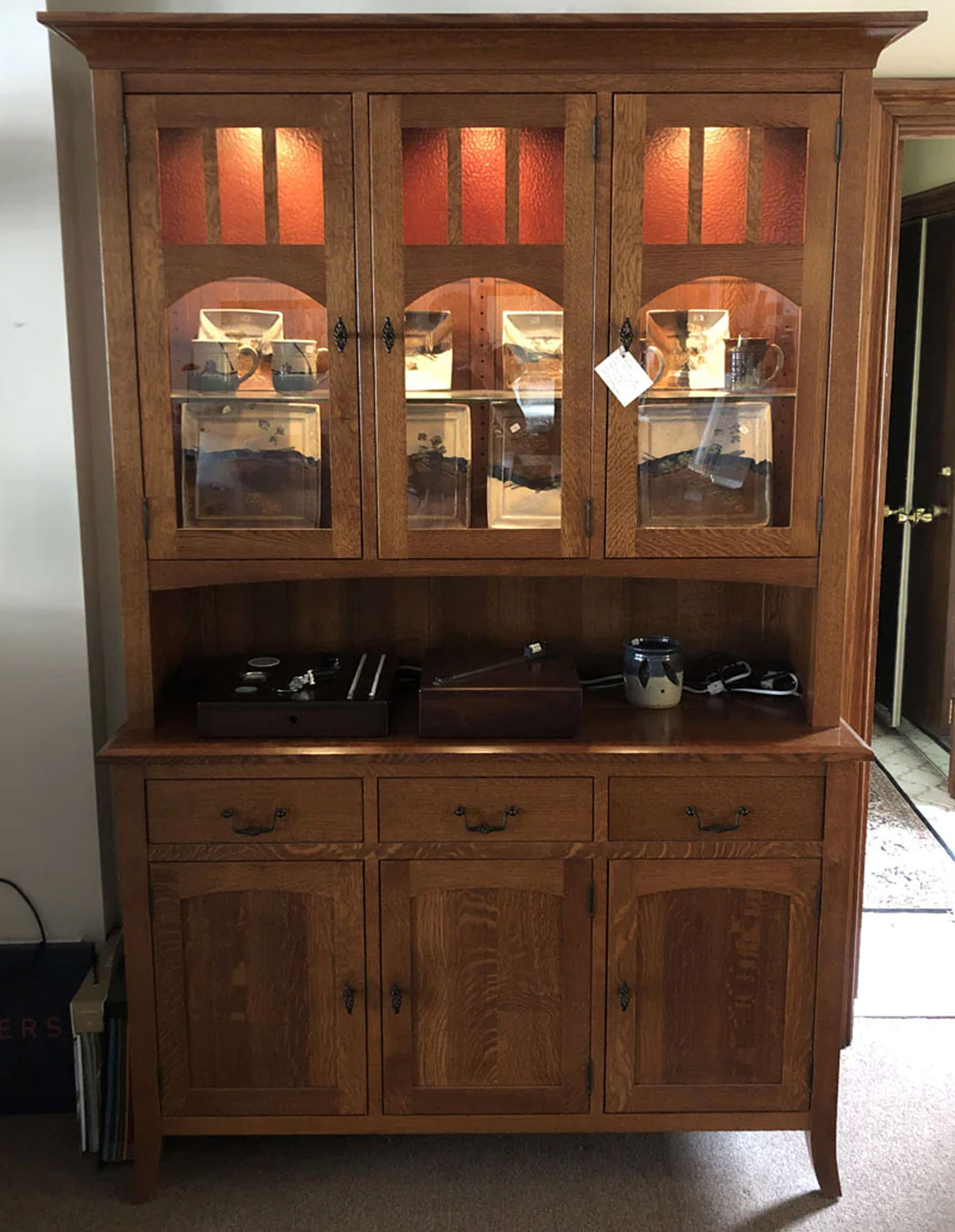 Old World Three Door China Hutch in Quartersawn White Oak