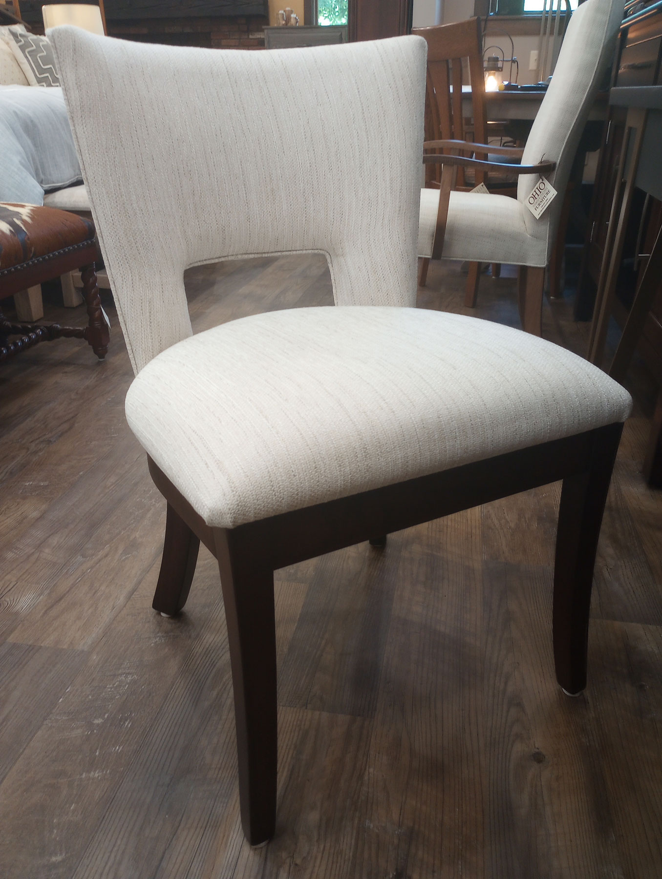 (4) Quail Side Dining Chairs in Brown Maple with Giselle Fabric