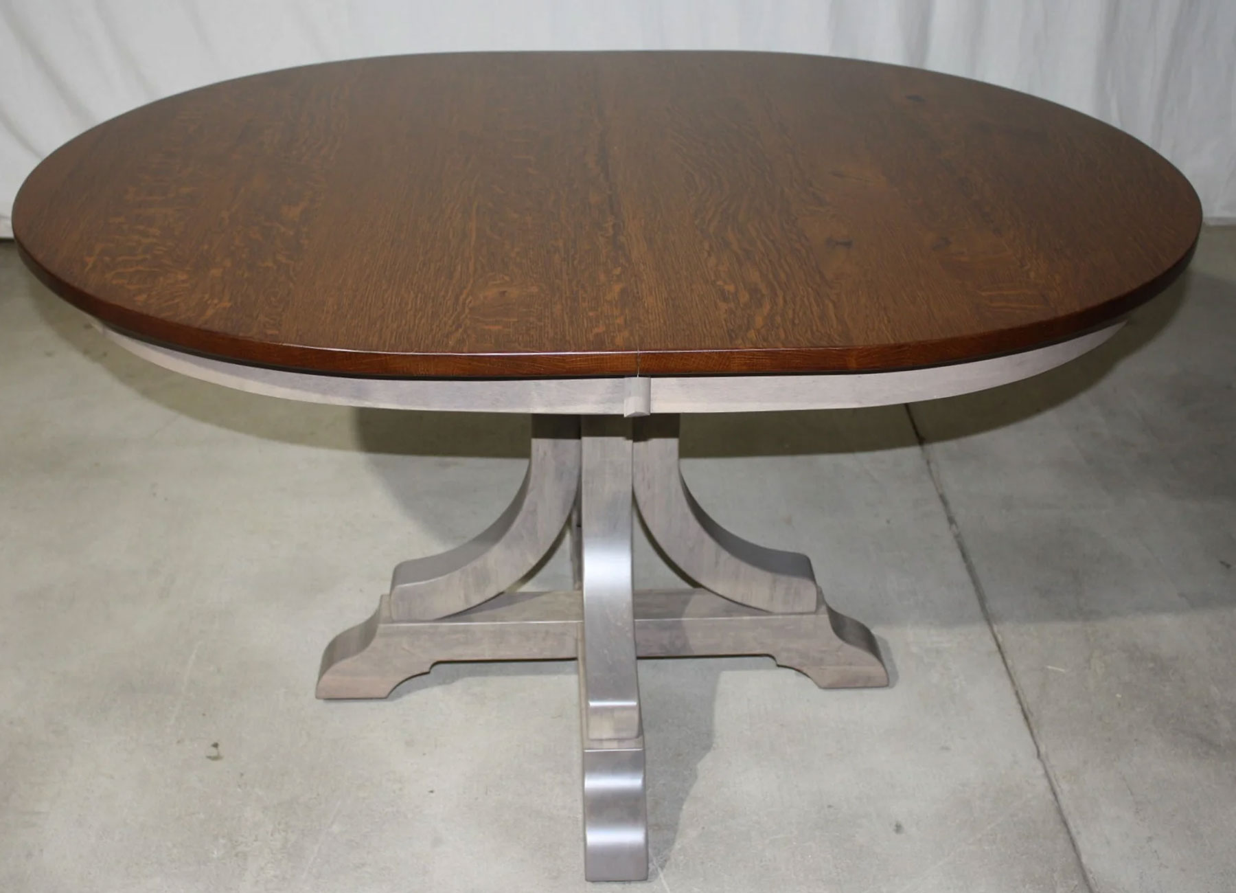 Roseburg 42 x 54 Oval Shaped Single Pedestal Table with (2) Leaf Extensions in Rustic Quartersawn White Oak