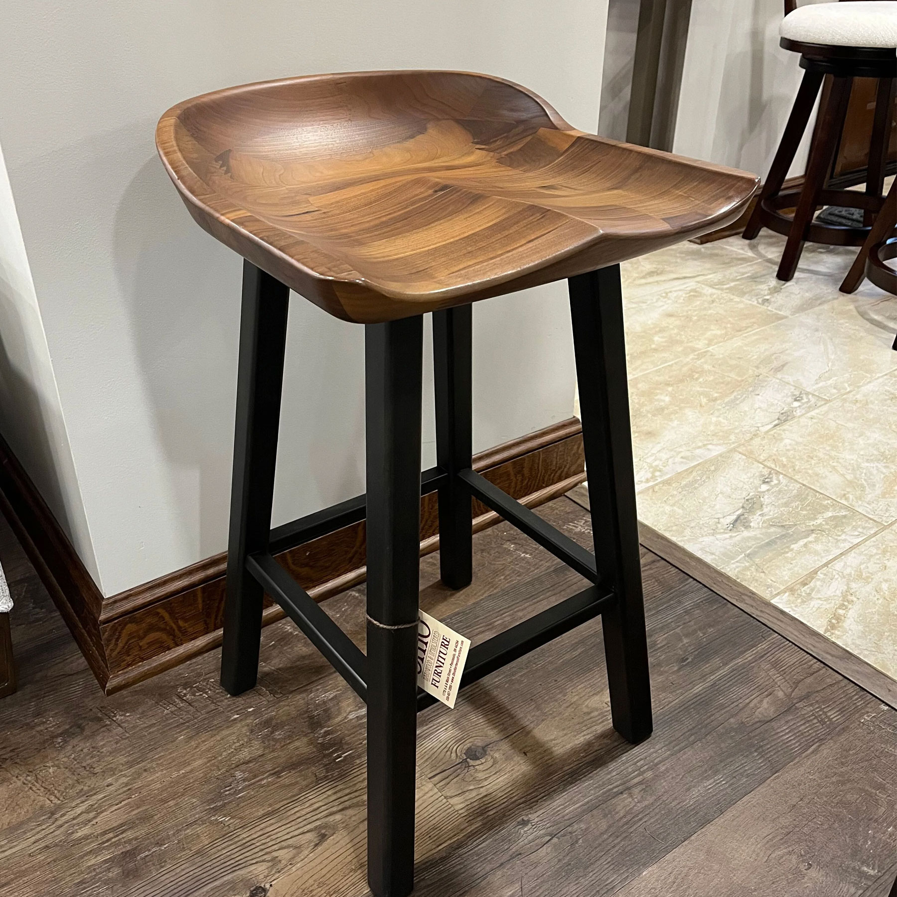 Copeland Modern Farmhouse Tractor Seat Stool in Walnut with Sear Ash Base in Black