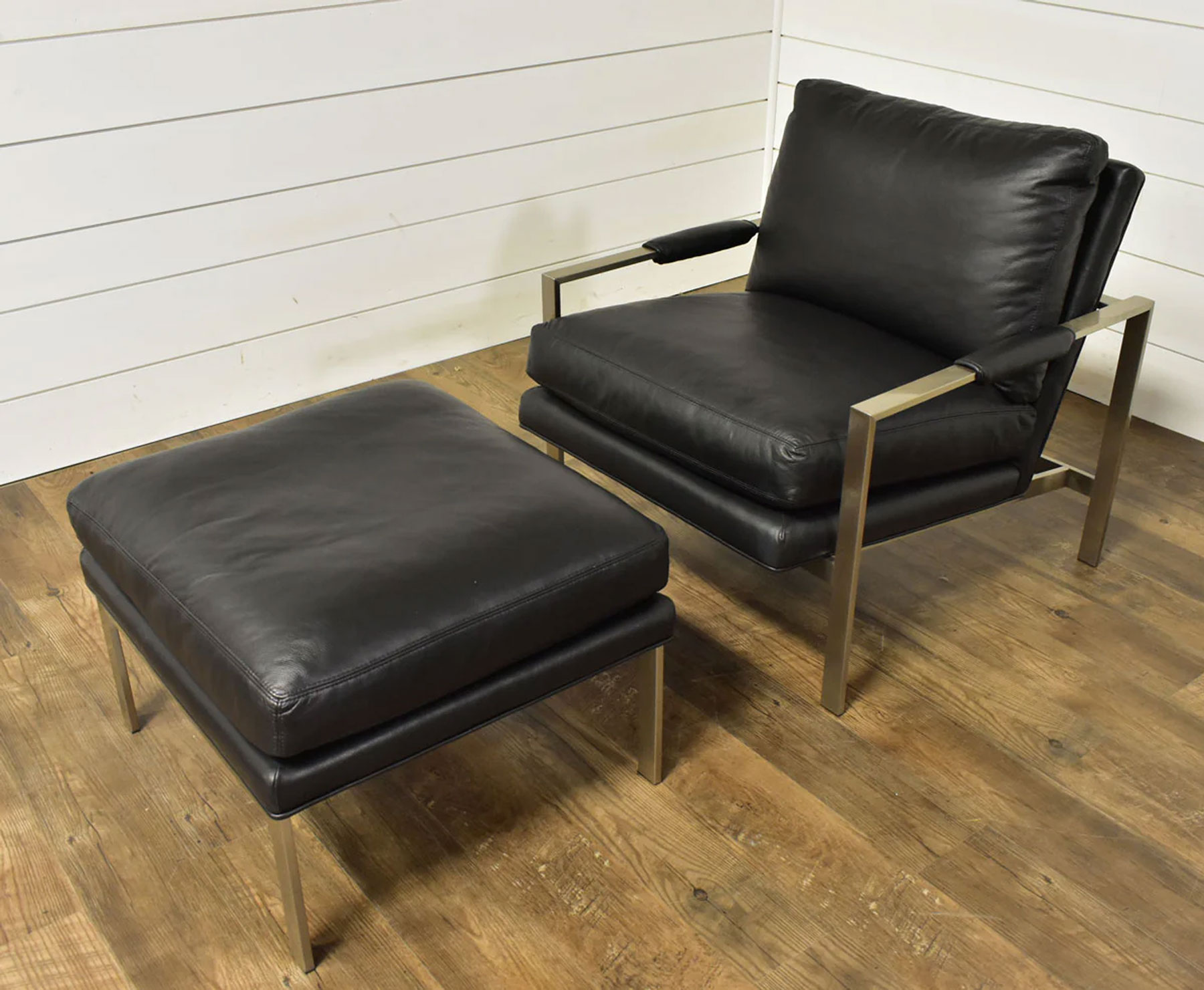 Thayer Coggin 951-103 Design Classic Chair and Ottoman in 1715-15 Black Leather