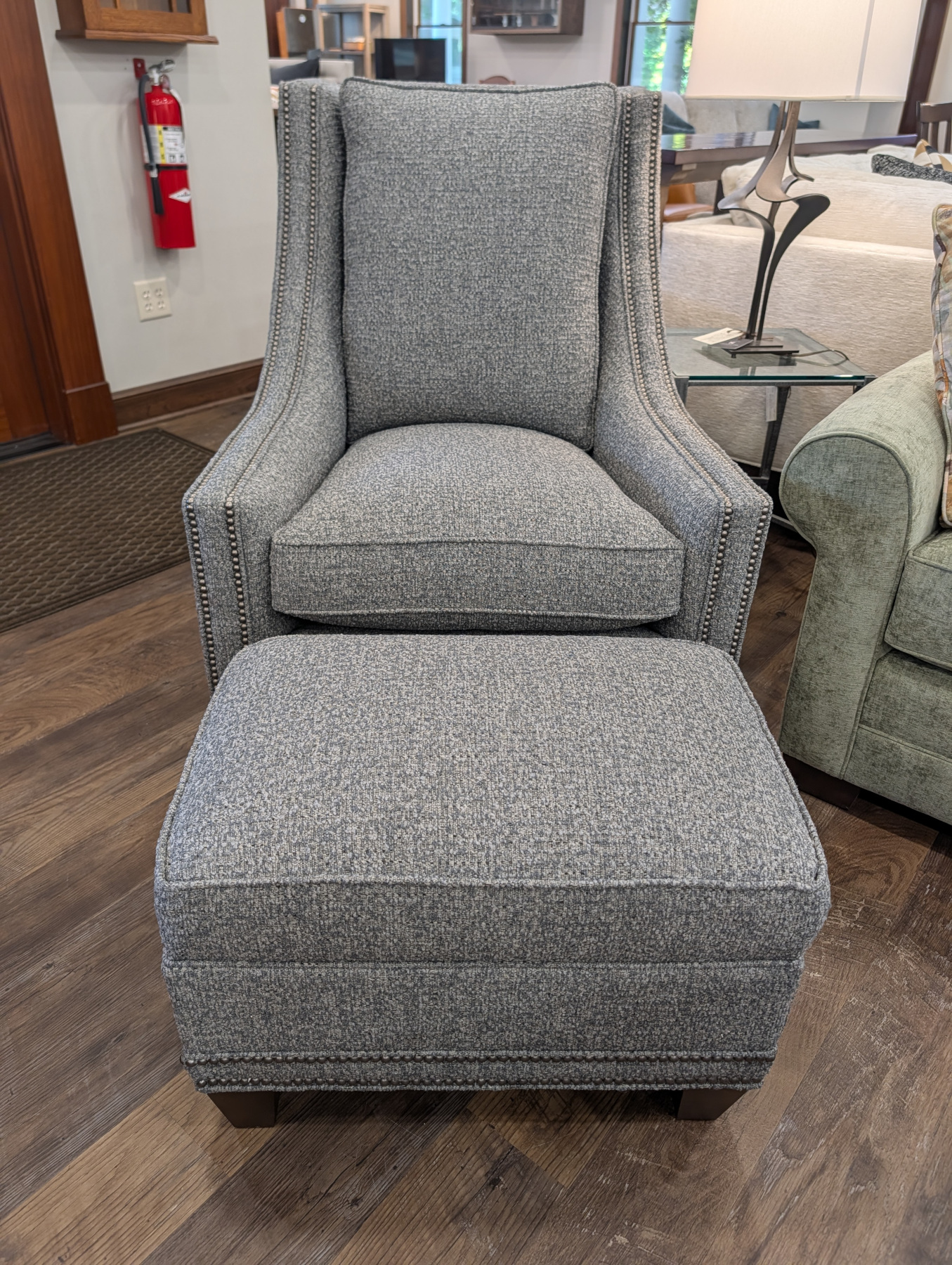Elsa Chair & Ottoman by King Hickory in Loafers Storm Fabric