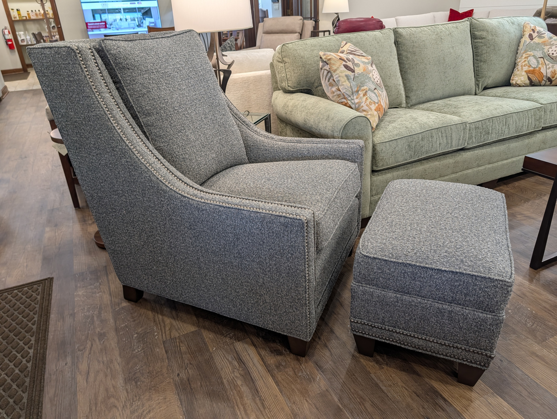 Elsa Chair & Ottoman by King Hickory in Loafers Storm Fabric