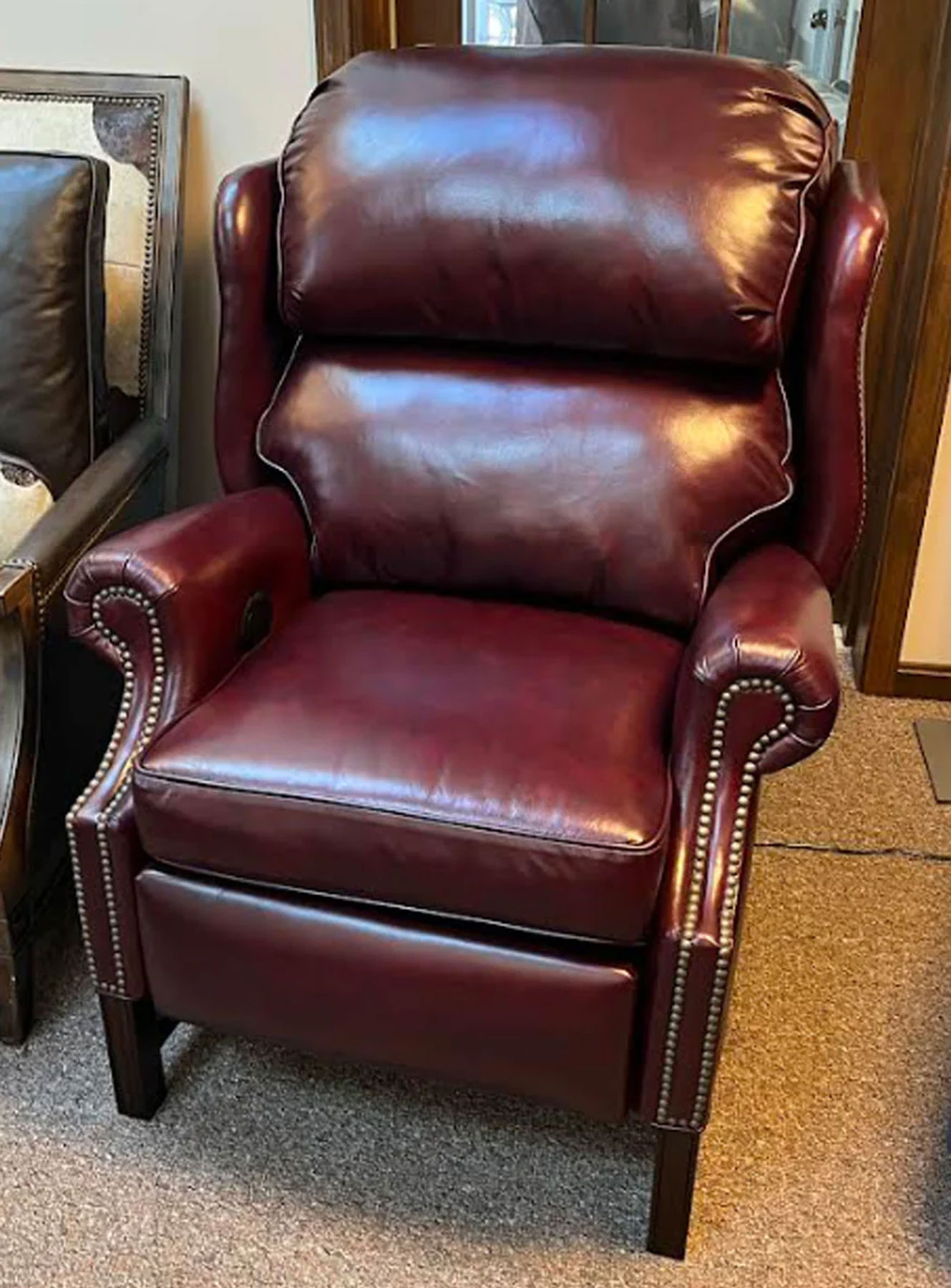 McKinley Leather 51 Odell Chippendale Recliner in Montalban Rosefinch Leather