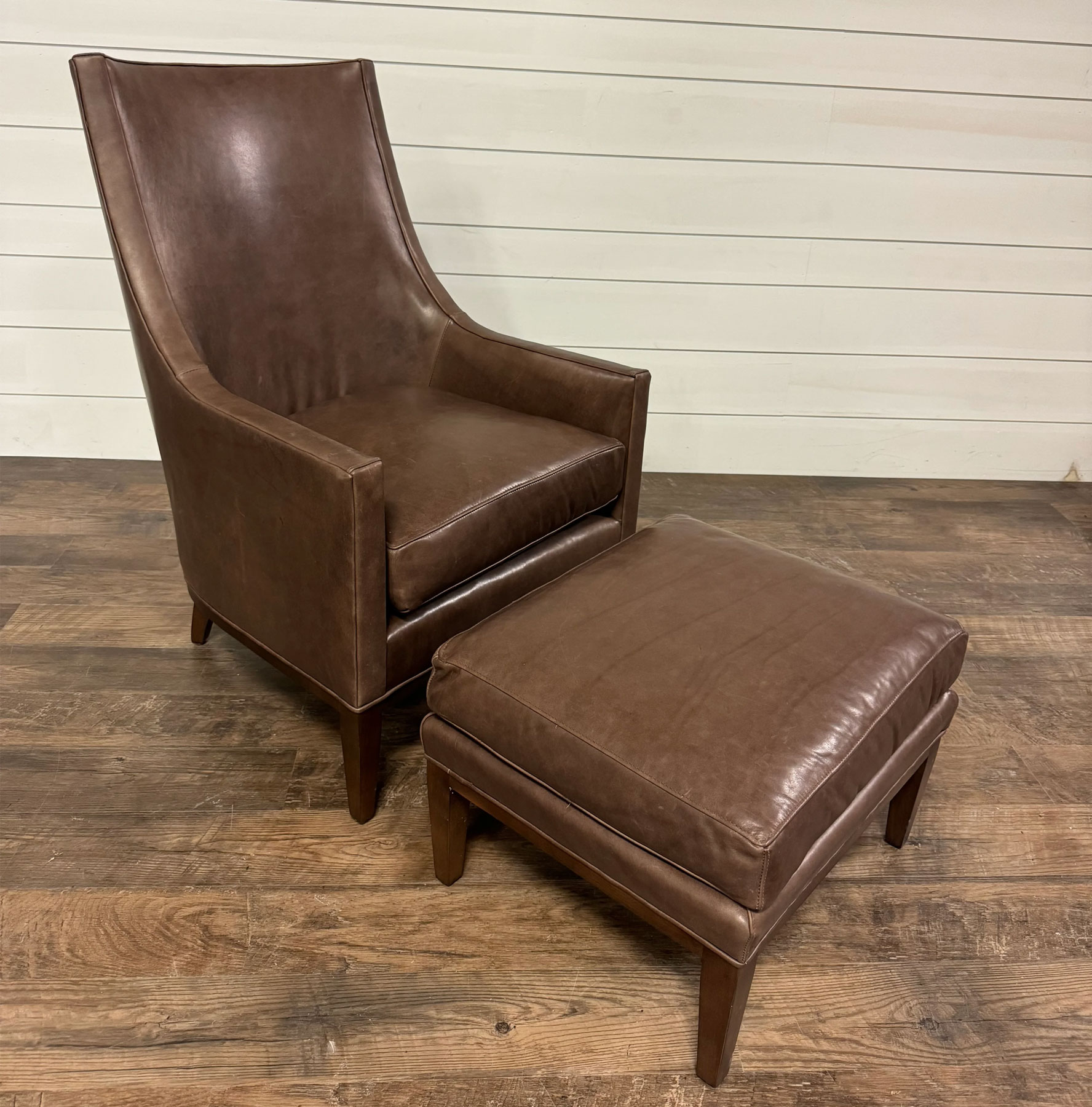 Wesley Hall L504 Quayden Chair and Ottoman in Madrid Dove Leather