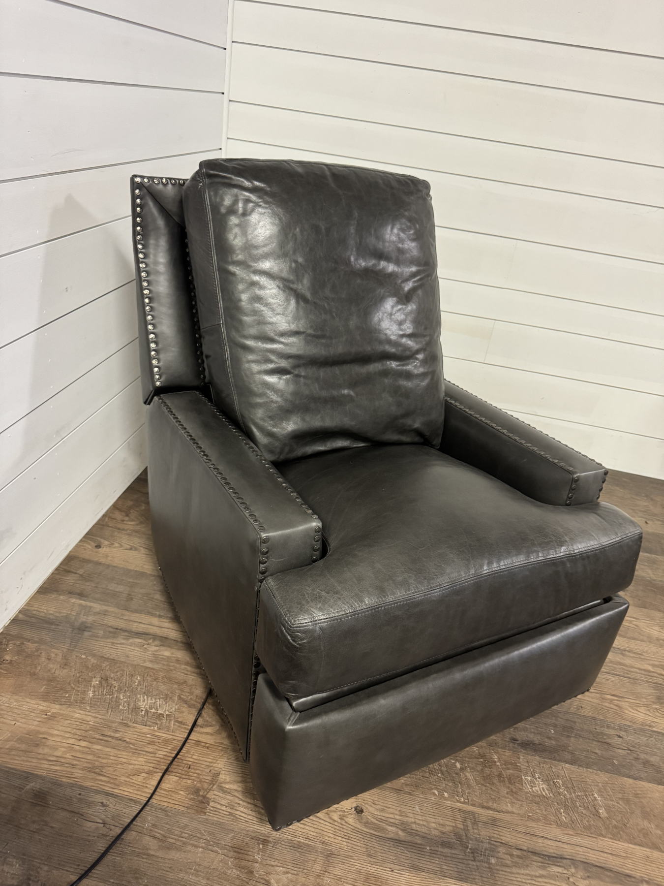 Rachelle Swivel Rocker Recliner by Leathercraft in Revolution Shadow Leather