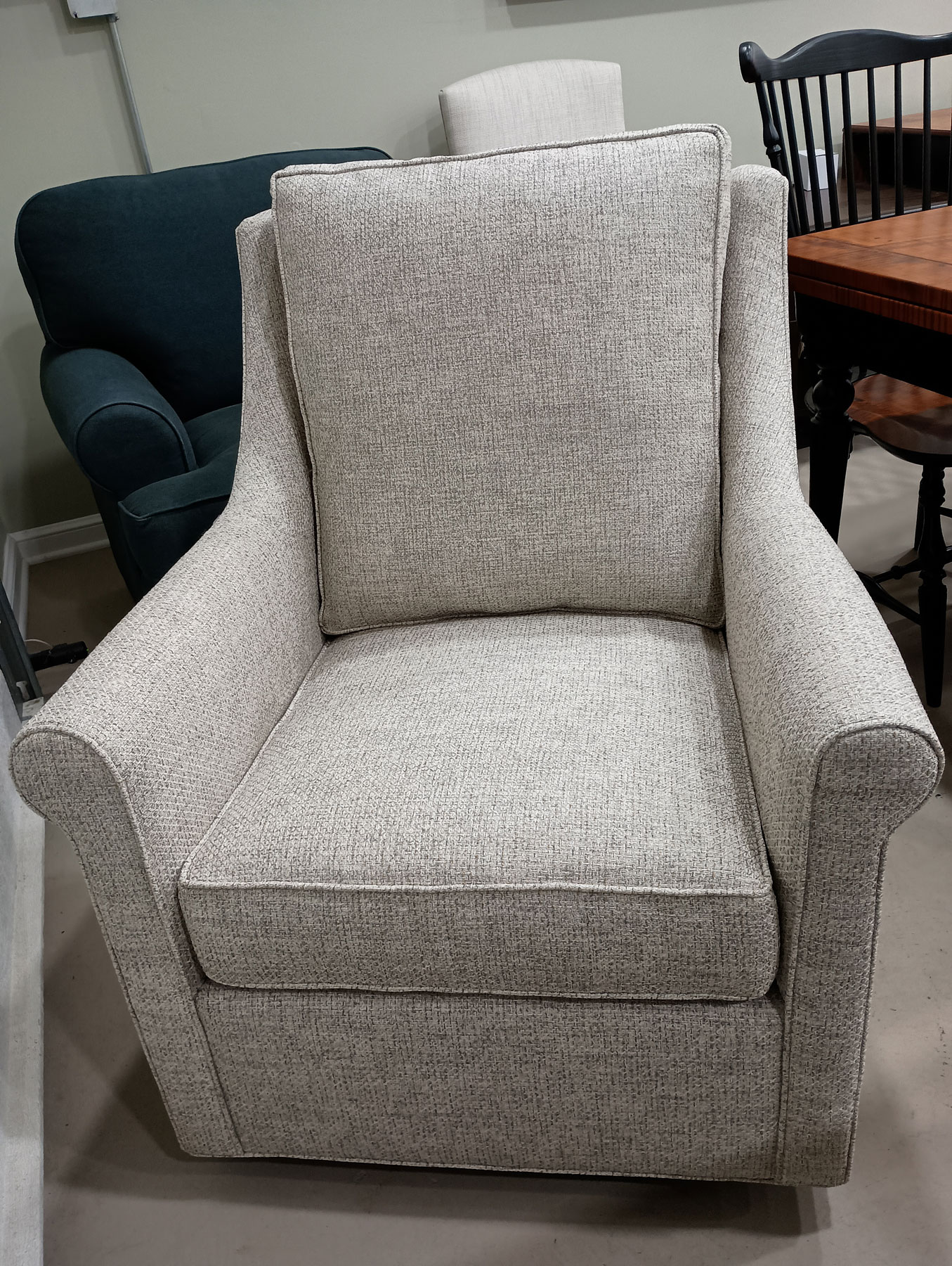 Stacey Rogers Gracie Swivel Chair in View Pebble Fabric