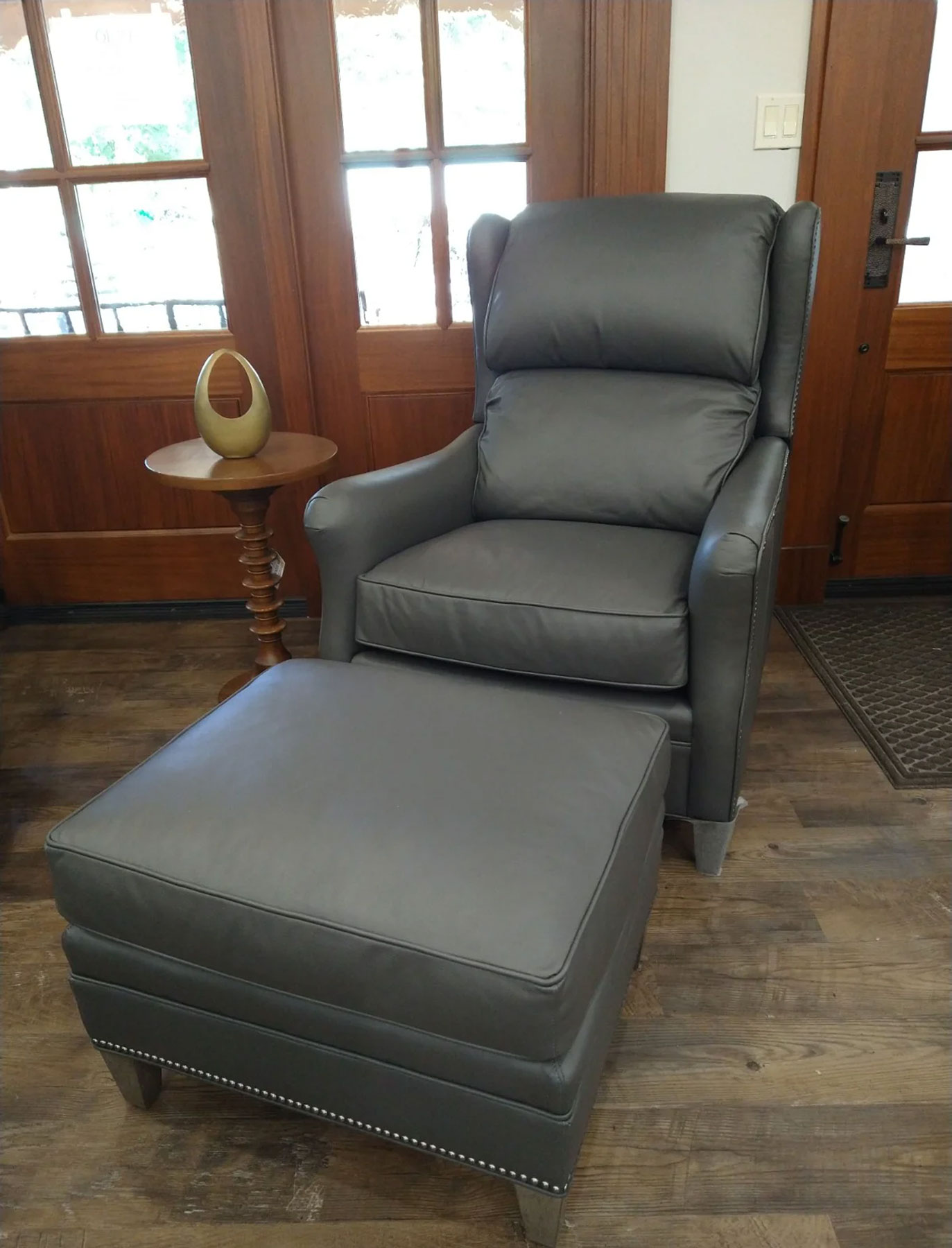 Wesley Hall L540 Stevenson Tilt Back Chair and Ottoman in Tribeca Quarry Leather