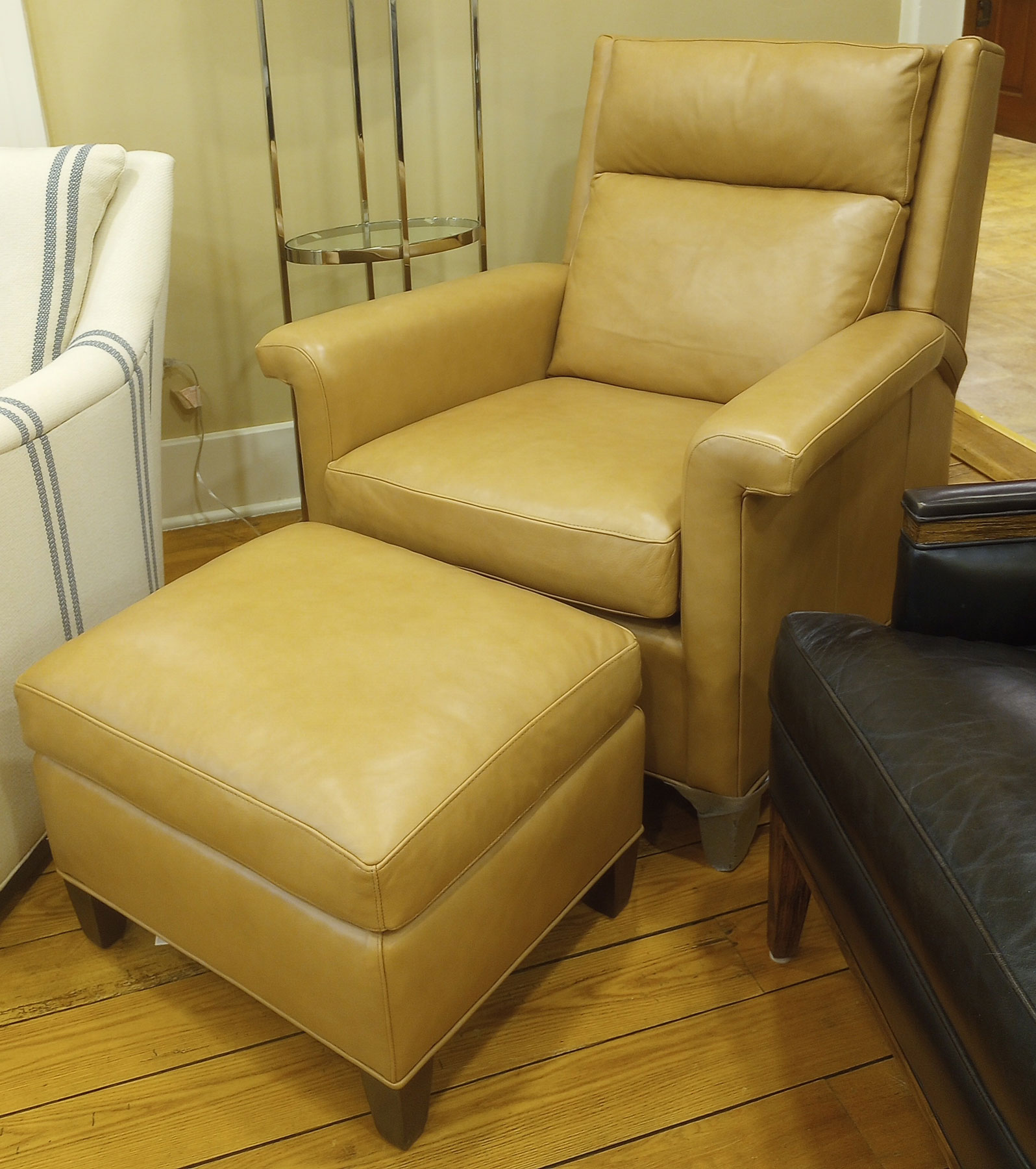 Wesley Hall L563 Talley Tilt Back Chair and Ottoman in Bodie Sandstone Leather