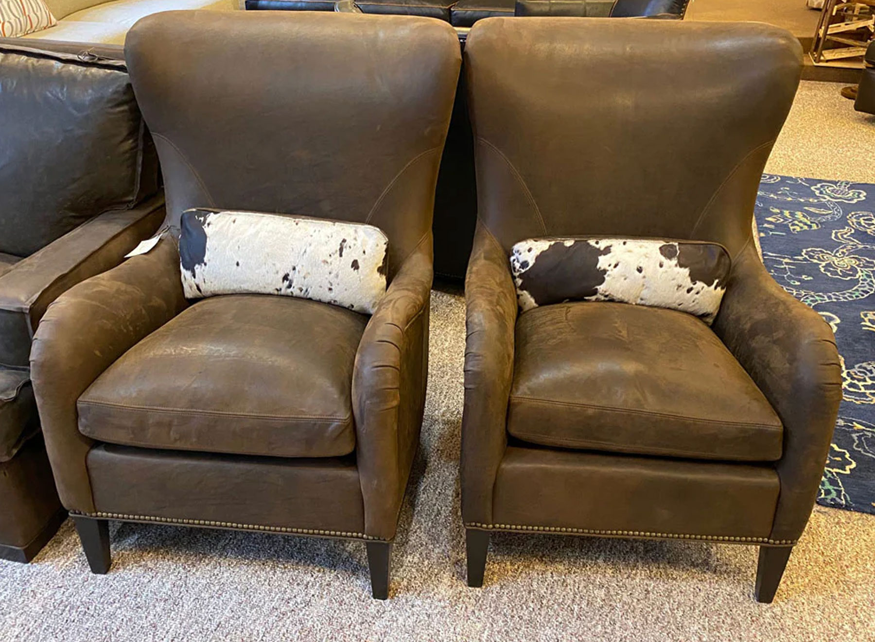 (2) Leathercraft 597 Whitby Wing Chairs in Aged Cigar Leather