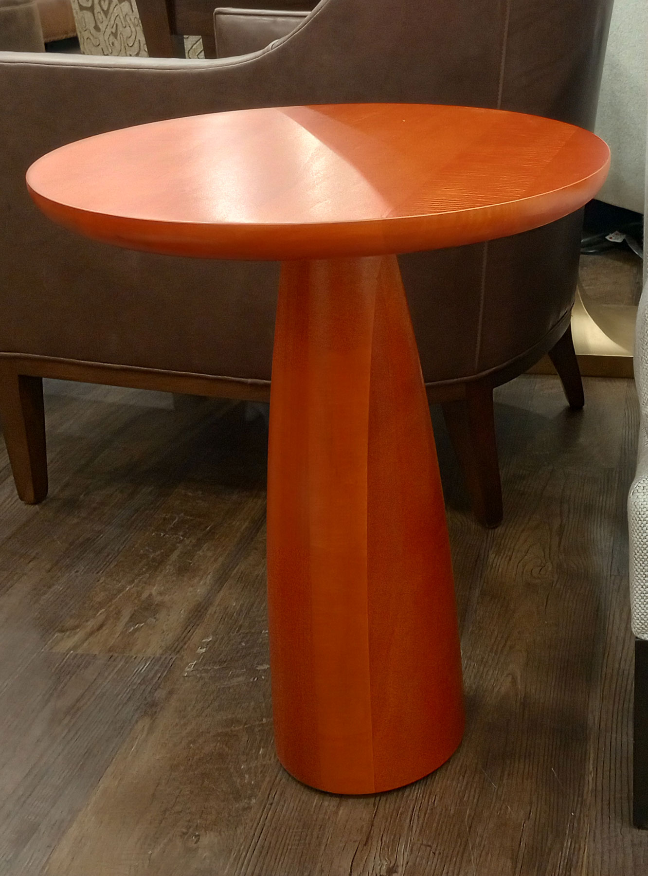 1504-20 Cheers Round Side Table by Thayer Coggin in Orange Crush Maple Finish