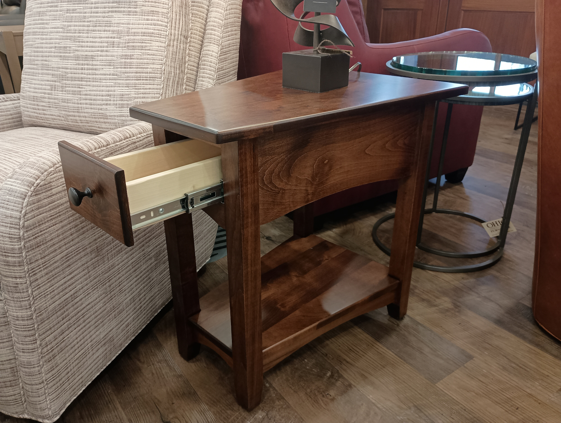 Modern Shaker Wedge End Table Side View with Drawer Open