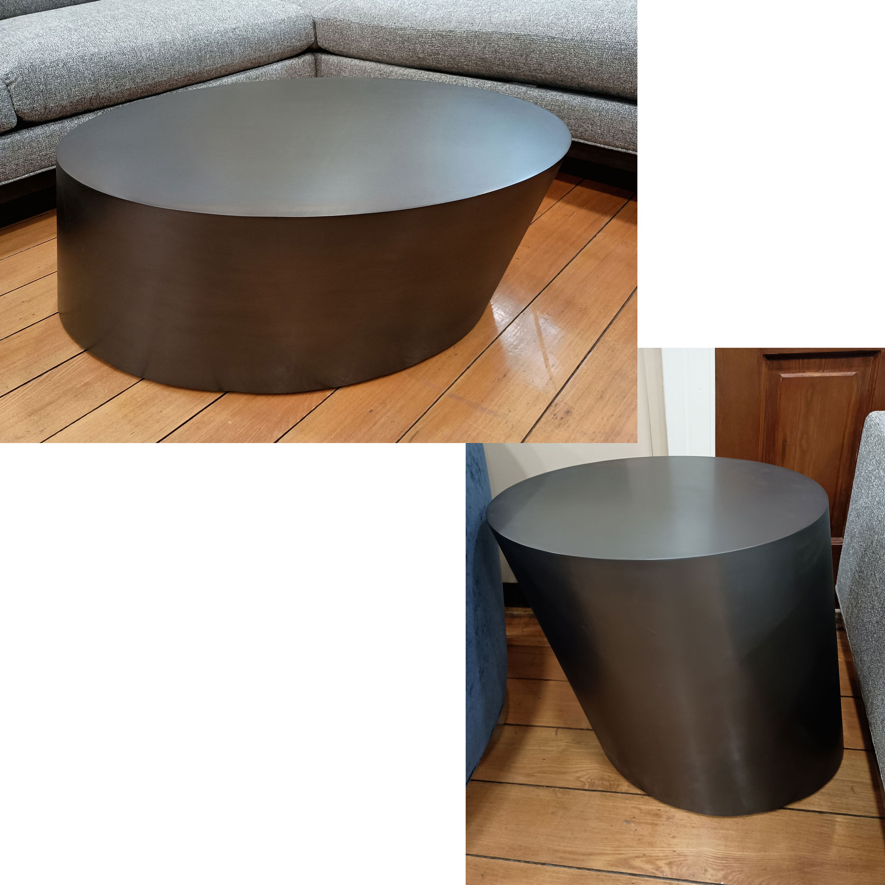 1502 Pisa Oval End Table & Cocktail Table by Thayer Coggin in Dark Bronze 