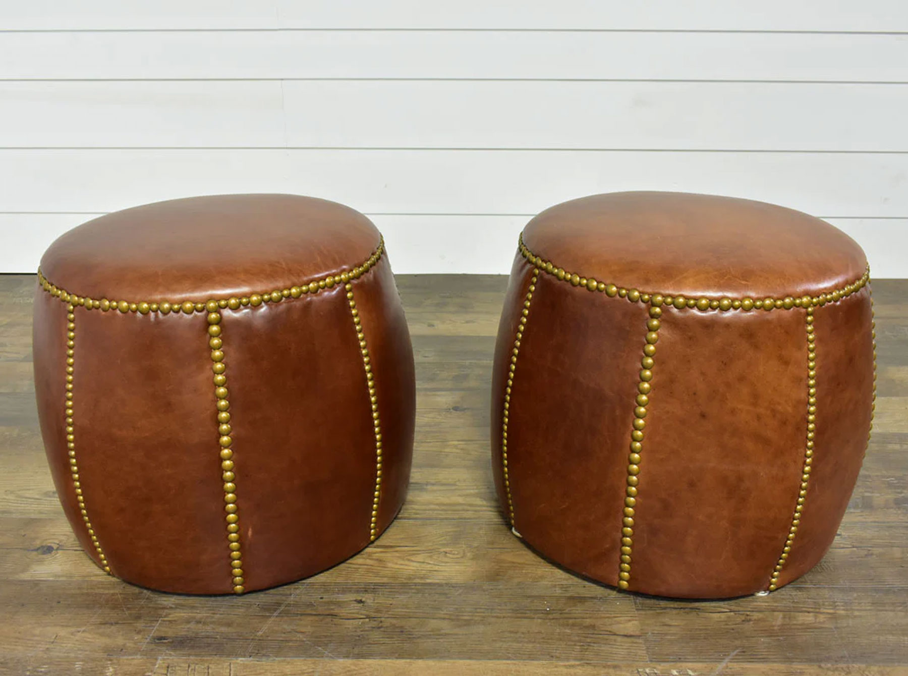 (2) Leathercraft 523 Portia Ottomans in Revolution Cricket Leather