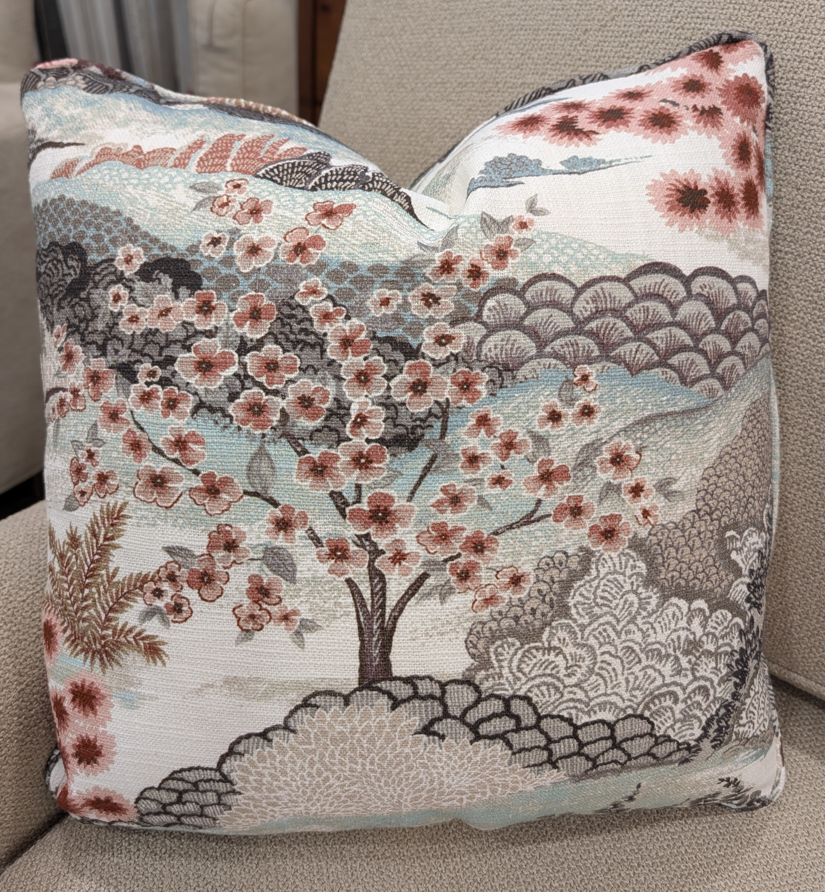 Throw Pillow in Yuhua RoseMist #4669 Fabric (Grade 17)