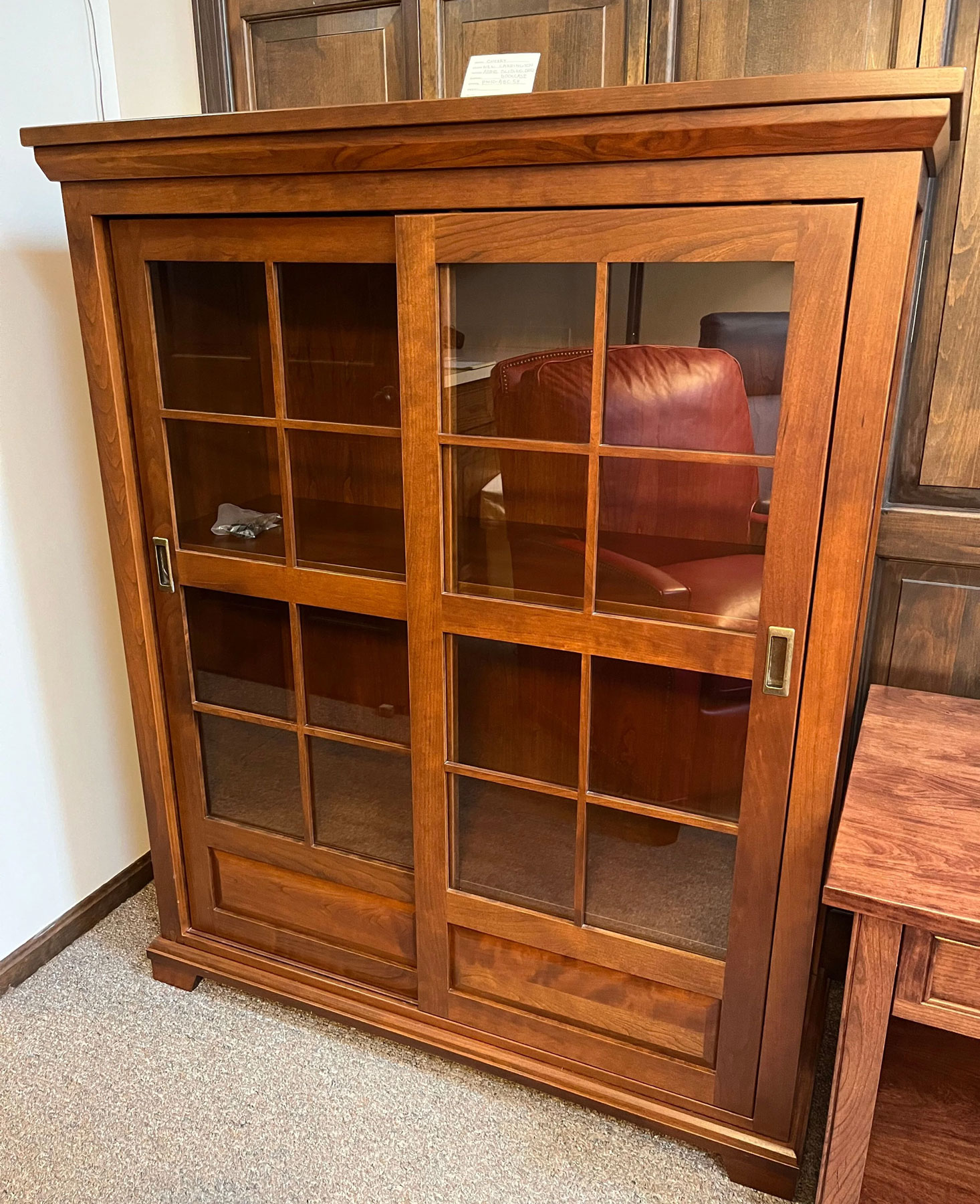 Abbie Sliding Door Bookcase in Cherry