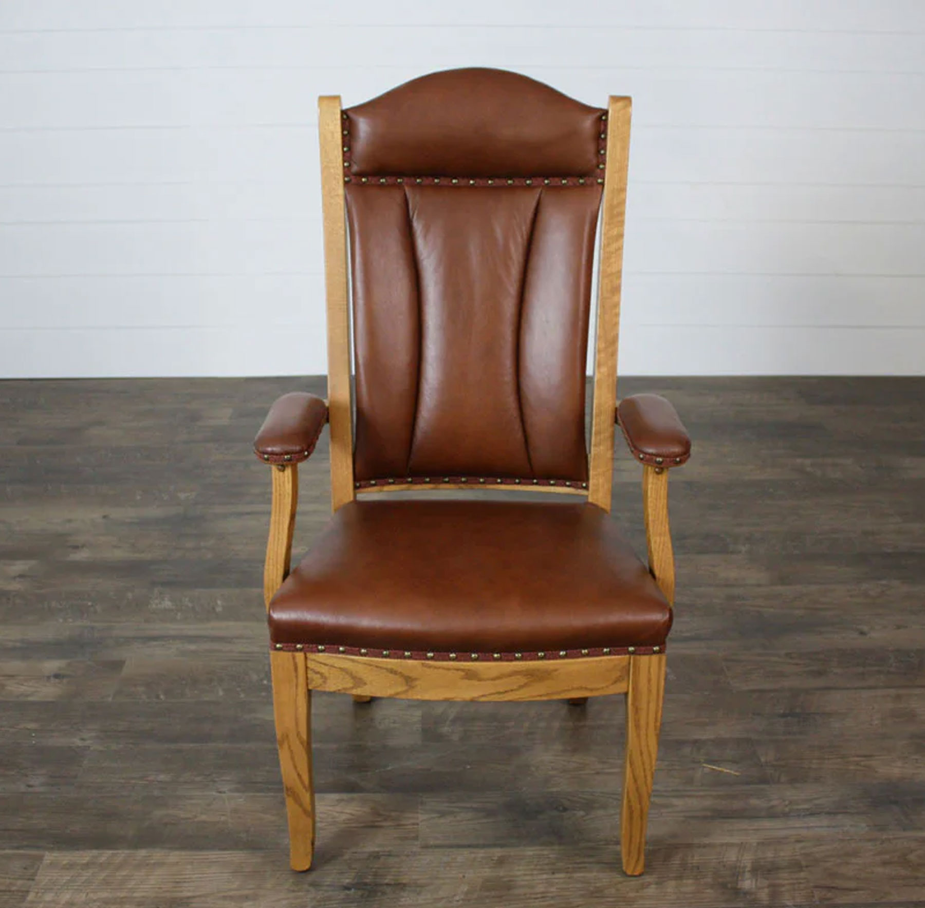 Client Arm Chair in Red Oak with Pecan Leather
