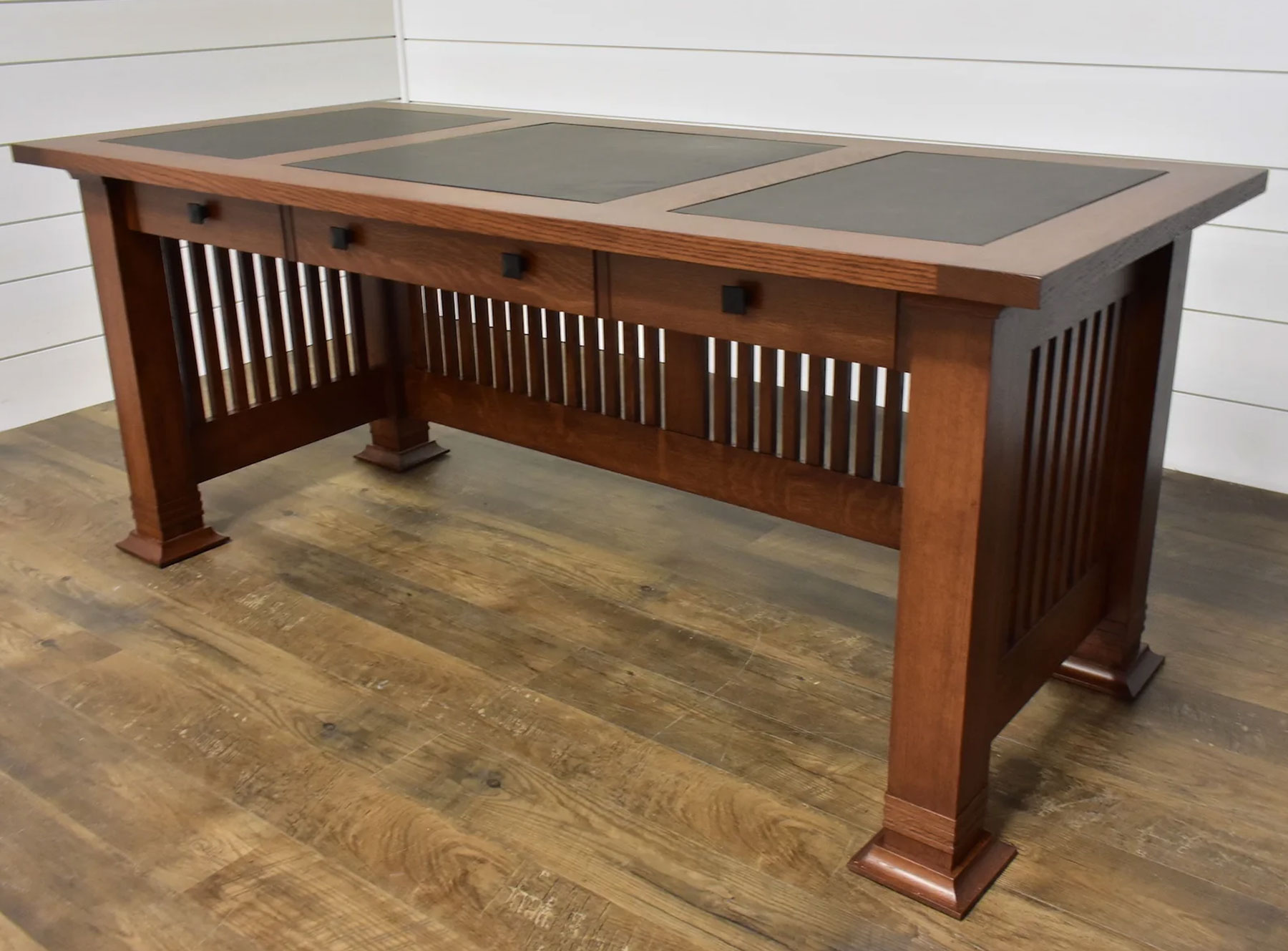 Westmoreland Desk  in Quartersawn White Oak with Triple Leather Inserts