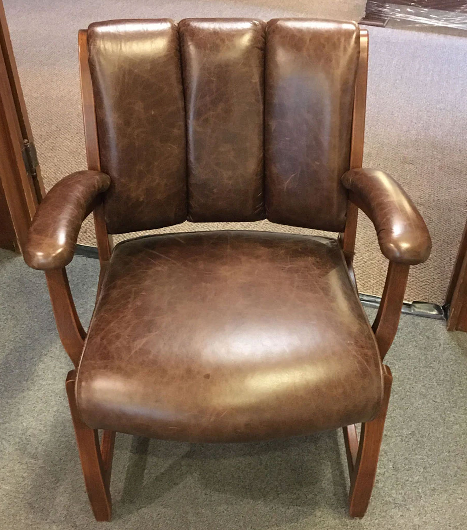 Edelweiss Client Arm Chair in Brown Maple with Capri Chocolate Leather