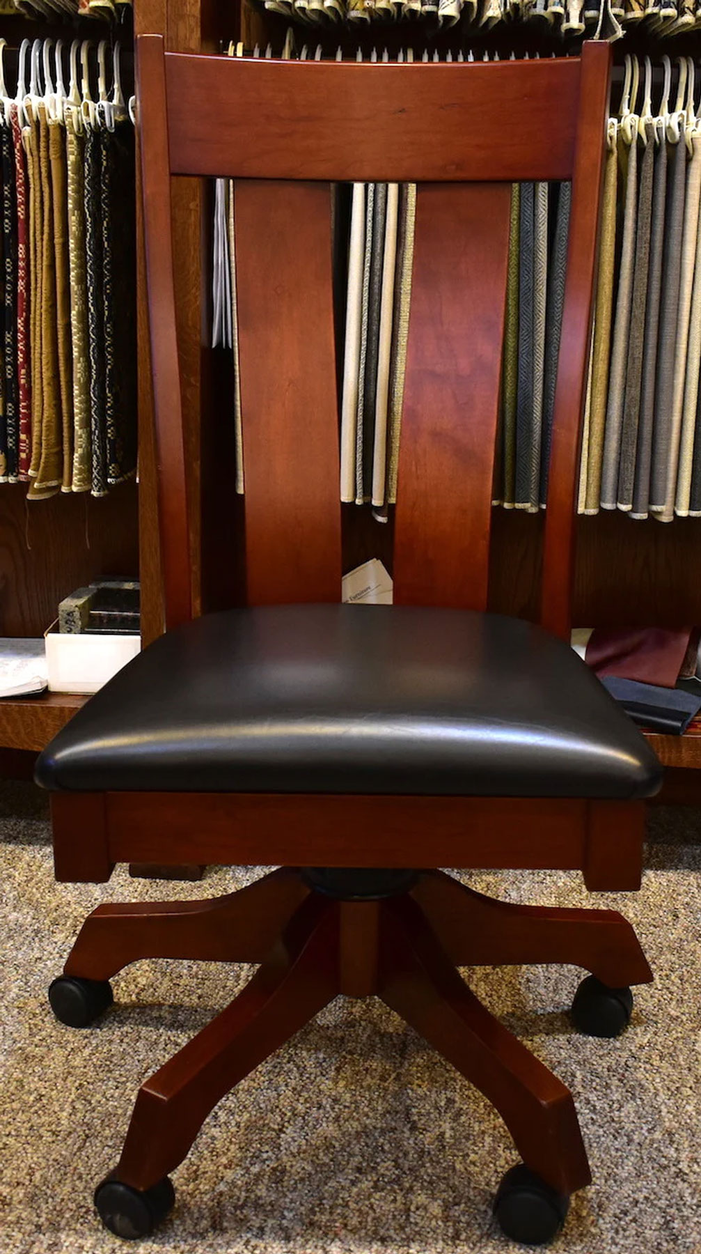 Urbana Side Desk Chair in Sap Cherry with Black Leather