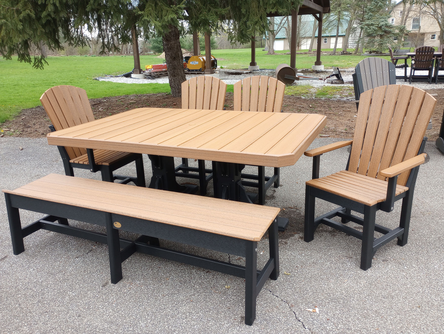 Luxcraft 4 x 6 Rectangle Poly Table with (4) Poly Chairs and (1) Bench