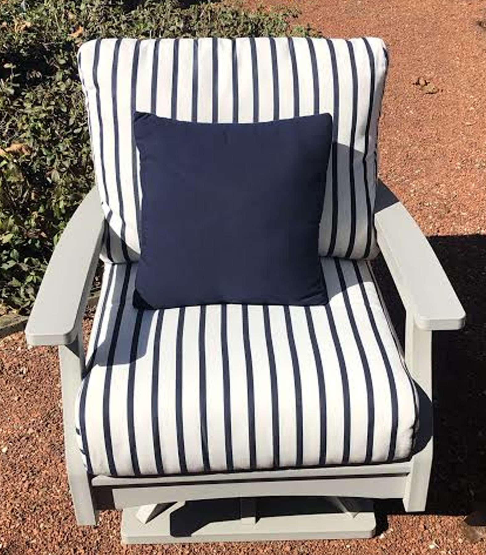 Classic Terrace Swivel Rocker in Sunbrella Navy Striped Fabric