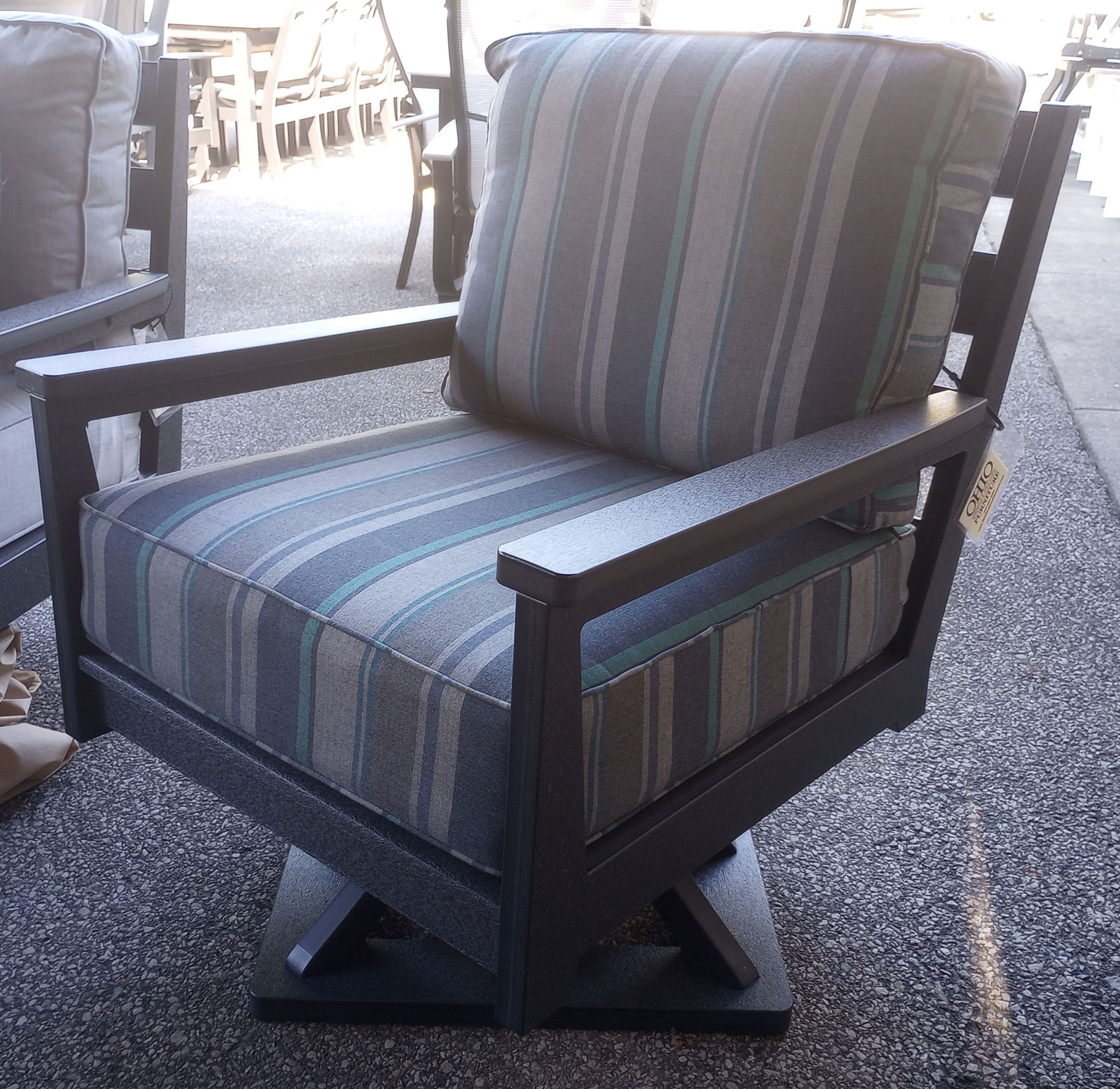 Mayhew Swivel Rocker in Smoke Gray with Trusted Coast Sunbrella Fabric Cushions