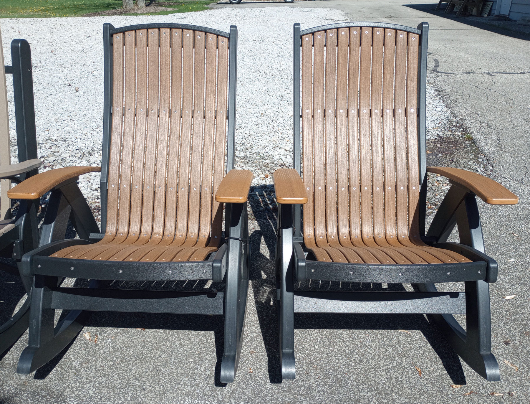 (2) Comfort Rockers in Antique Mahogany on Black