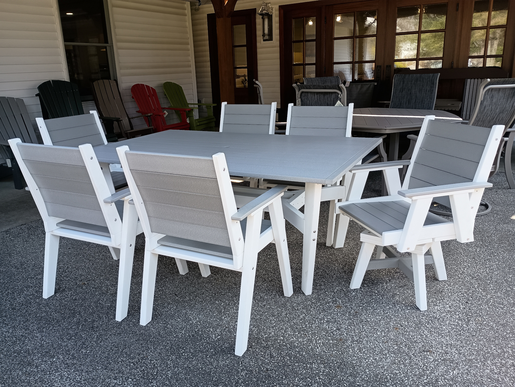 Eclipse 44 x 72 Dining Height Poly Table & (6) Shadow Poly Dining Chairs