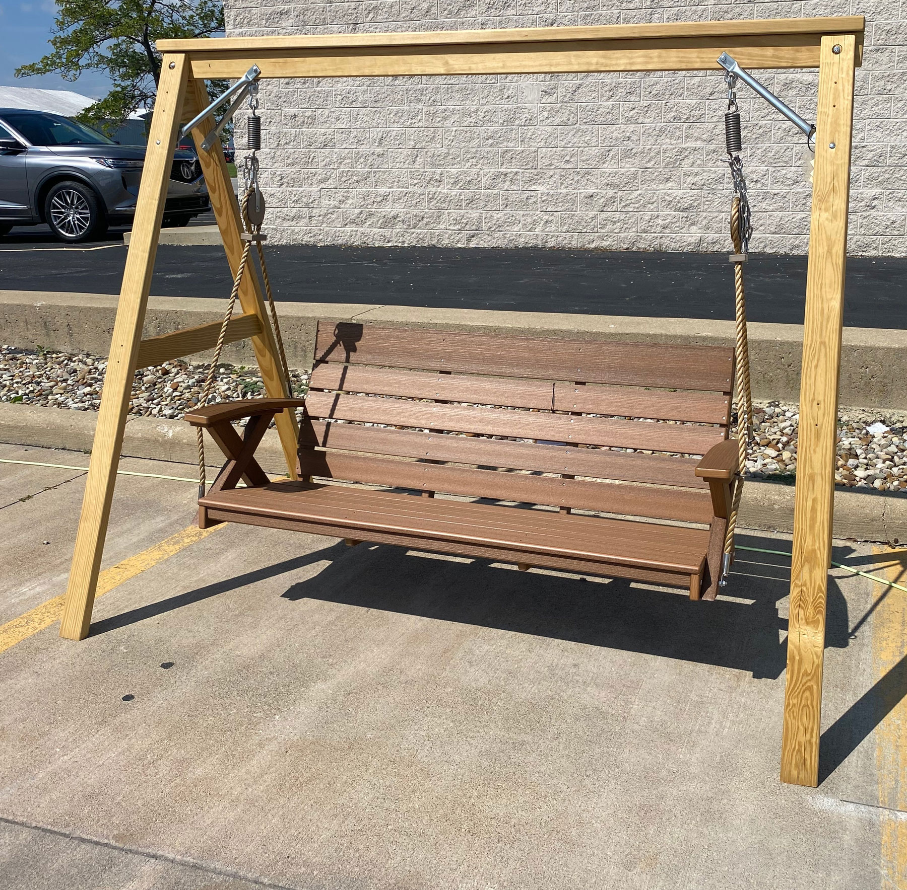 Galaxy 5' Poly Swing in Antique Mahogany and Small A Frame