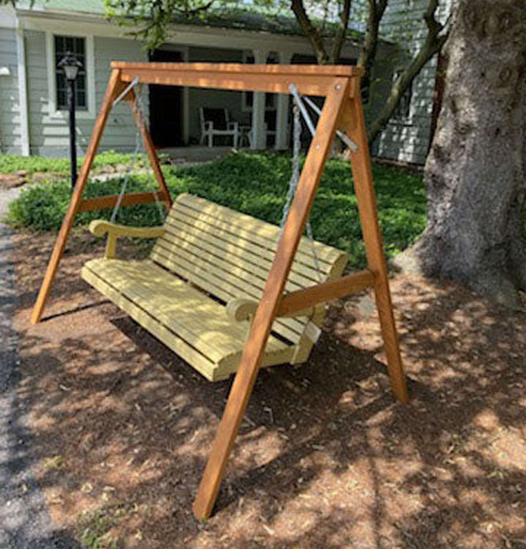 5 Foot Painted Grandpa Swing in Mustard Yellow and Small A-Frame in Adobe Finish