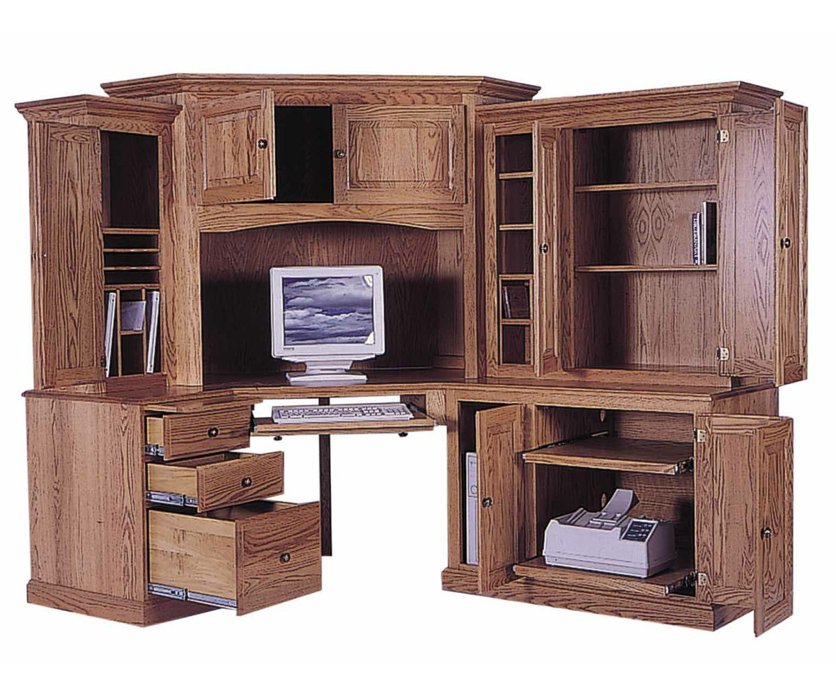 #81 6-Piece Corner Computer Center Shown in Red Oak with OCS-102