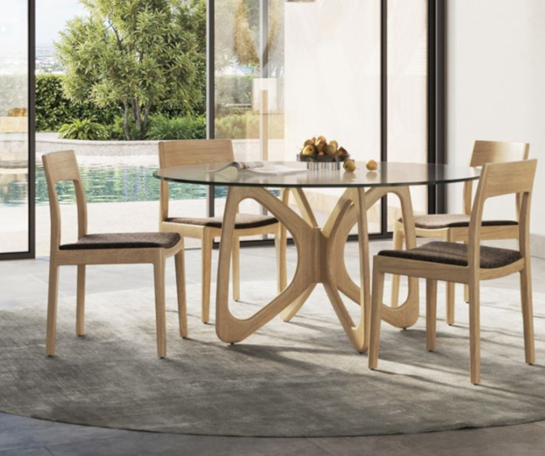 Copeland Butterfly Round Glass Top with Natural Oak Base