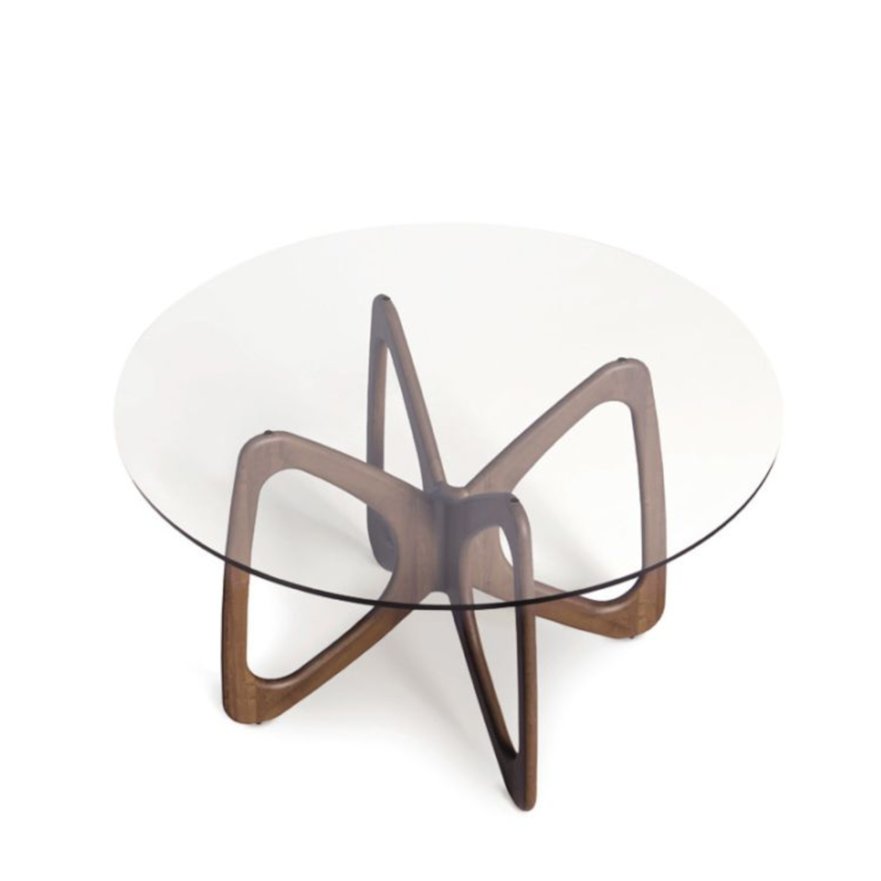 Top View of Copeland Butterfly Round Glass Top with Natural Walnut Base