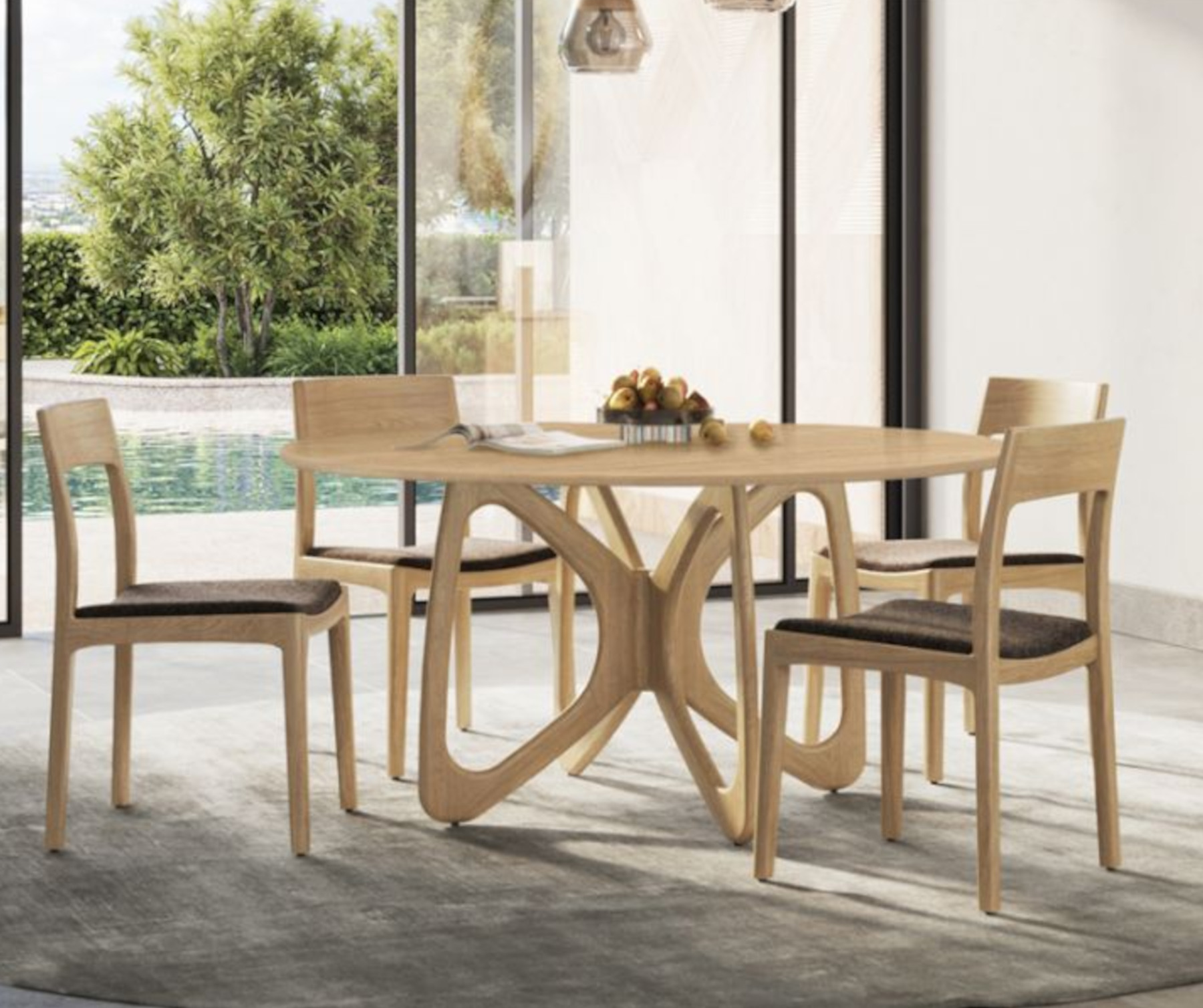 Butterfly Round Fixed Top Table in Natural Oak