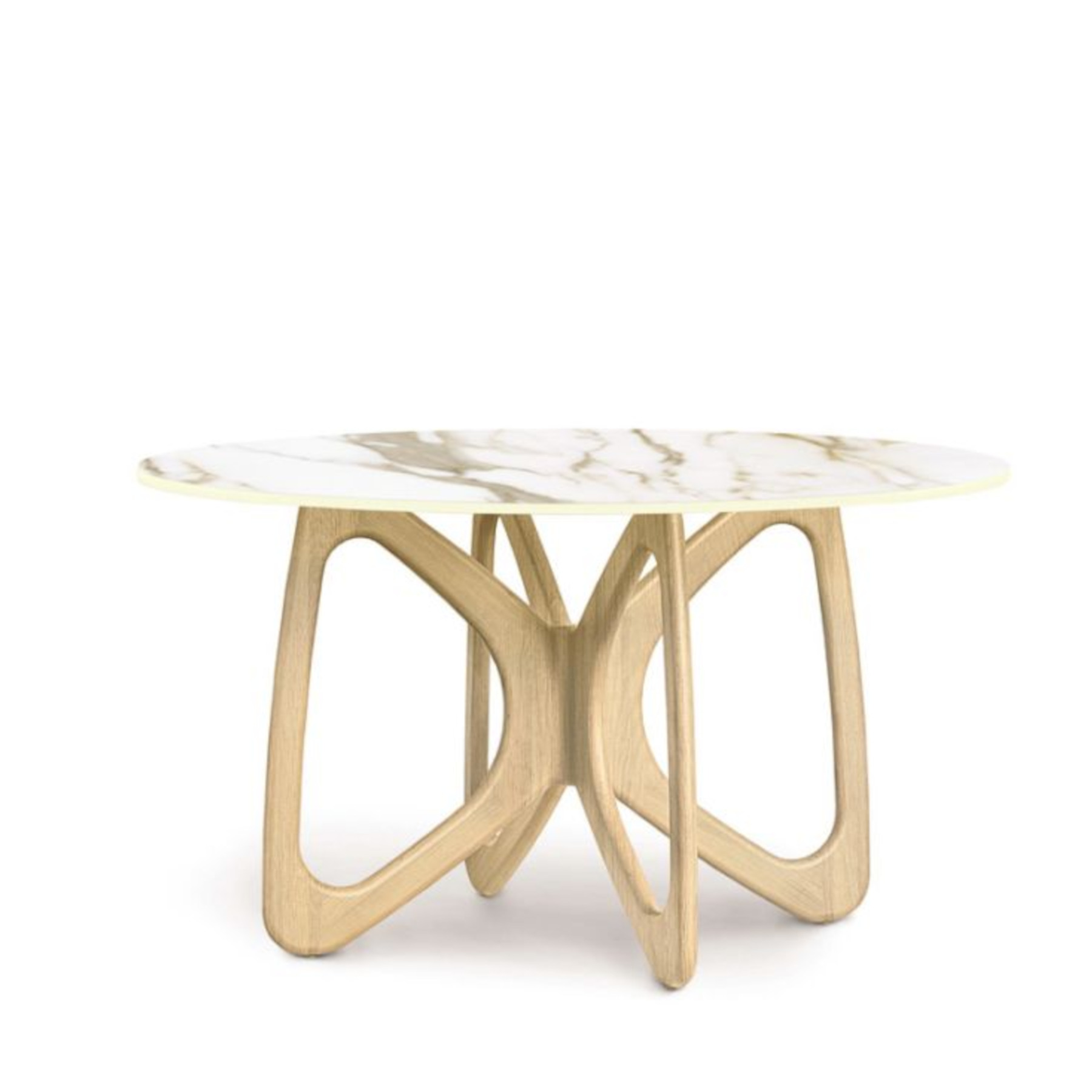 Copeland Butterfly Round Sintered Top Table in Natural Oak with Macchia Vecchia Top