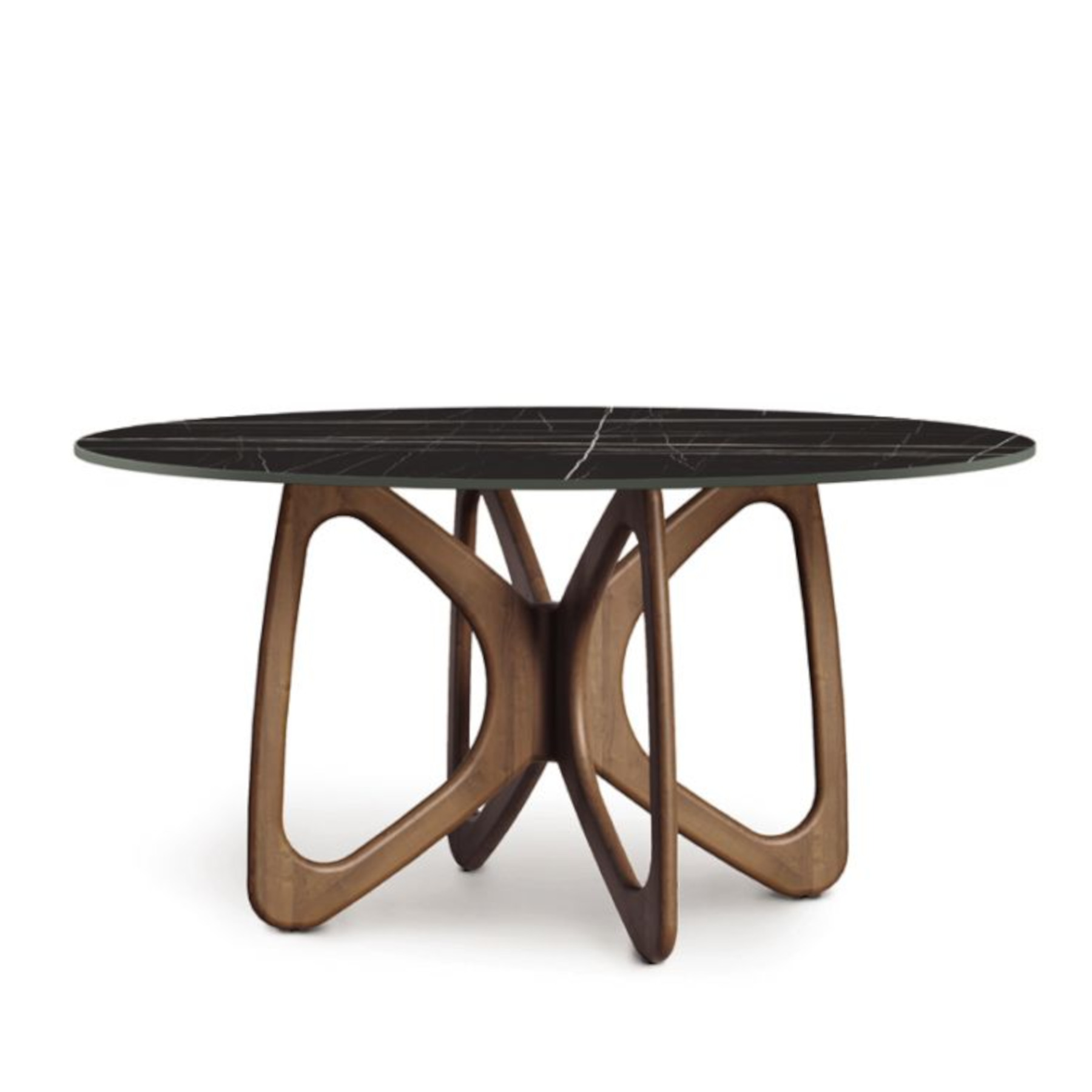 Copeland Butterfly Round Sintered Stone Table in Natural Walnut with Sahara Noir Top