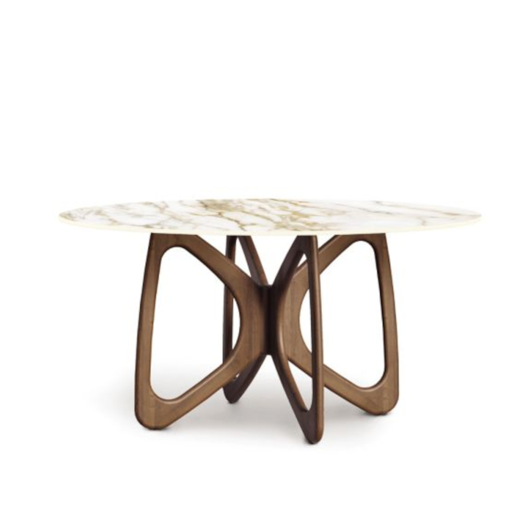 Copeland Butterfly Round Sintered Stone Table in Natural Walnut with Macchia Vecchia Top