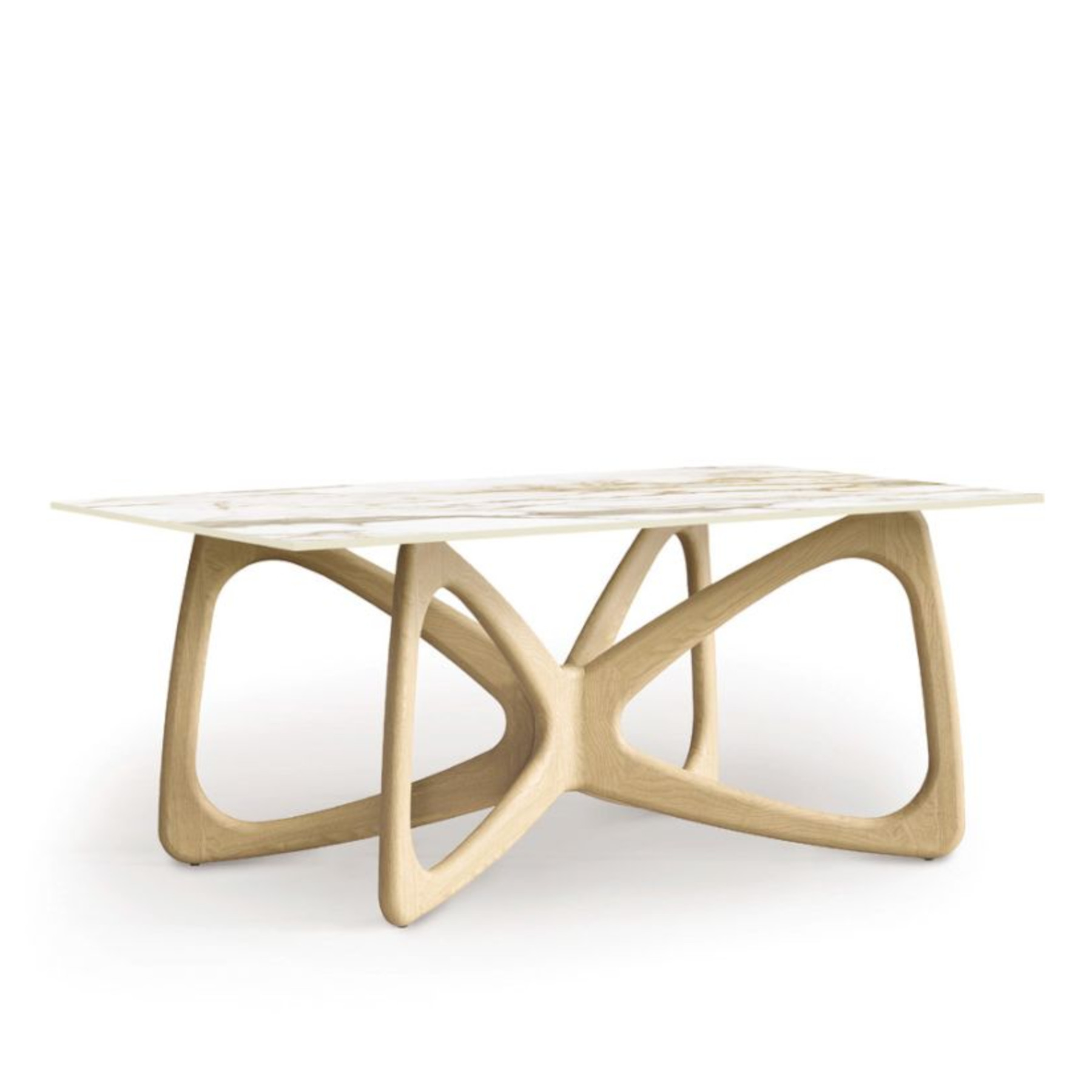 Butterfly Sintered Stone Top Table with Natural Oak Base and Macchia Vecchia Sintered Top