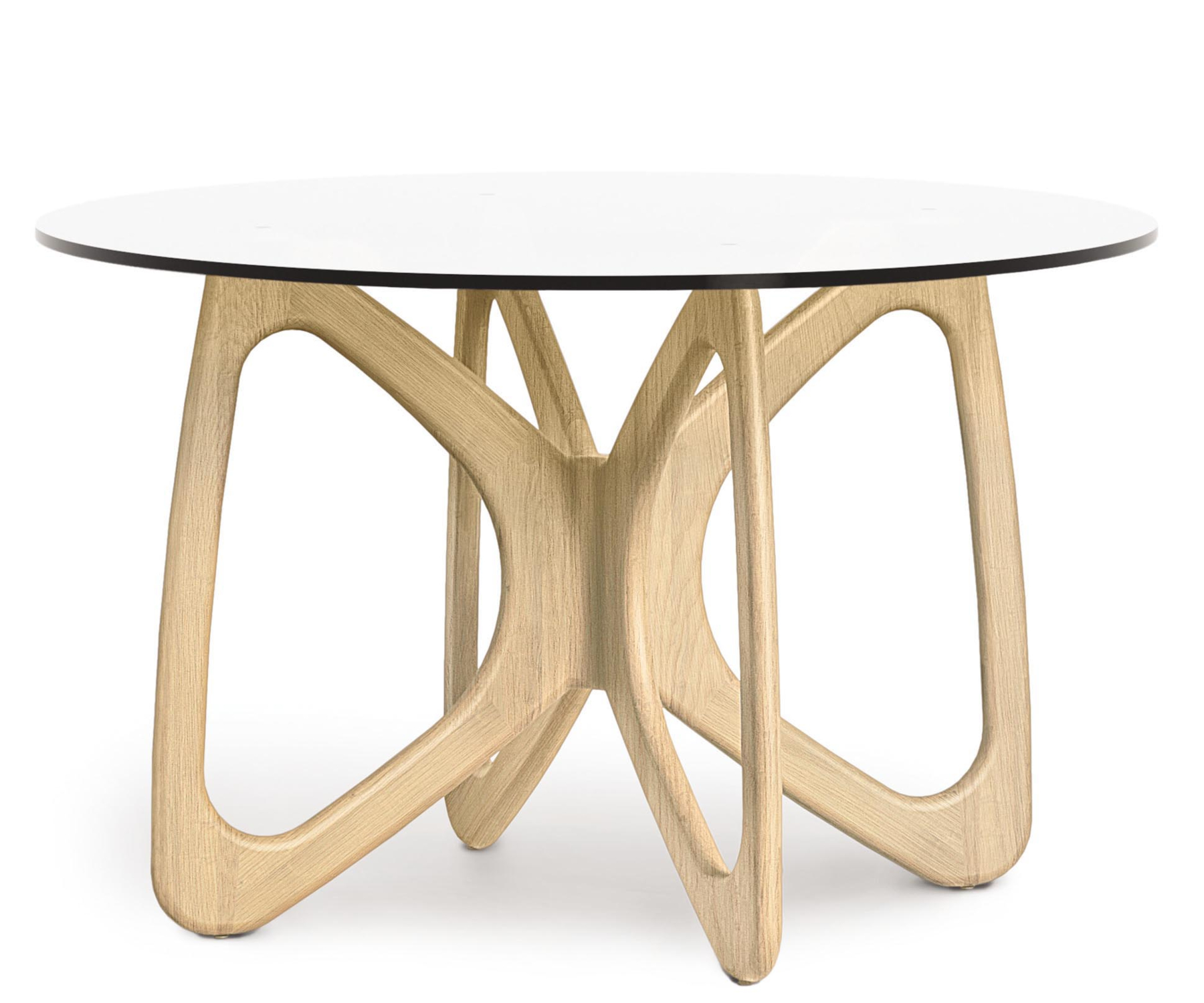 Butterfly 48" Round Glass Top Table in Oak
